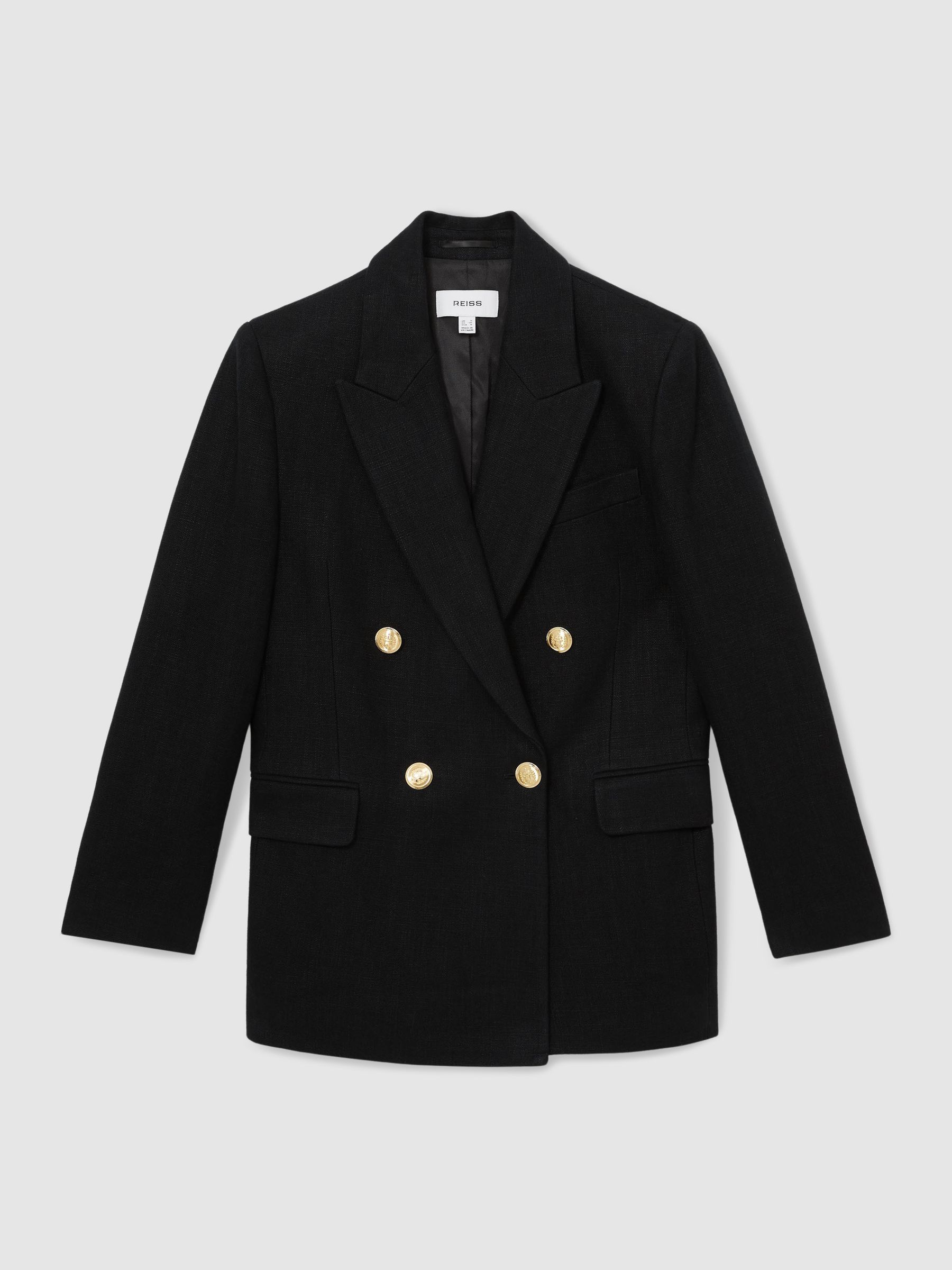 Oversized Double-Breasted Blazer Linen-Blend in Black - Image 2 of 7