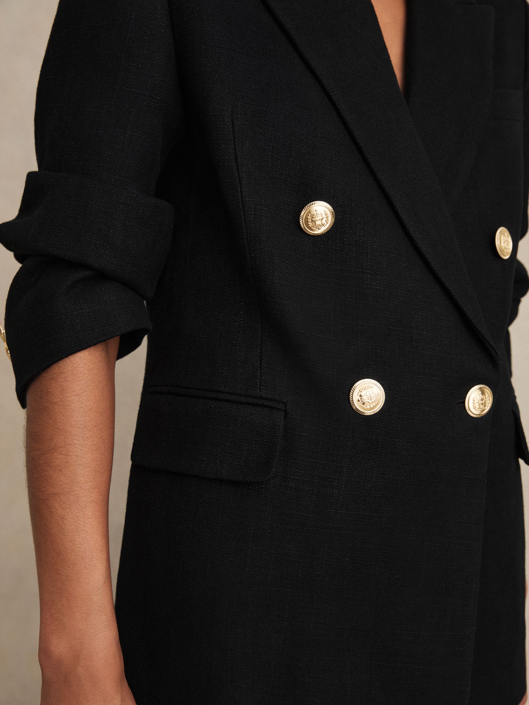 Oversized Double-Breasted Blazer Linen-Blend in Black - Image 4 of 7