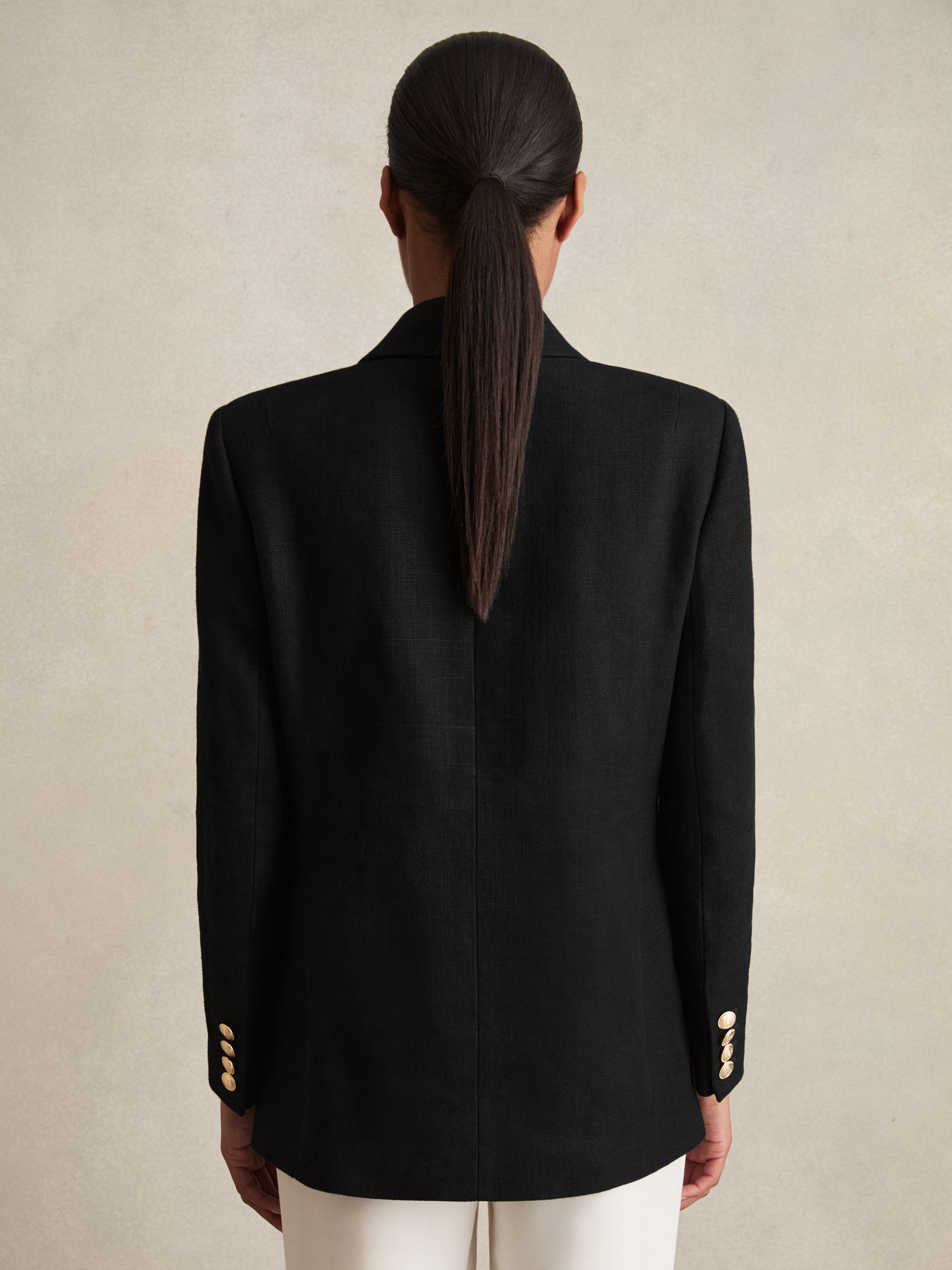Reiss Oversized Double-Breasted Blazer Linen-Blend in Black