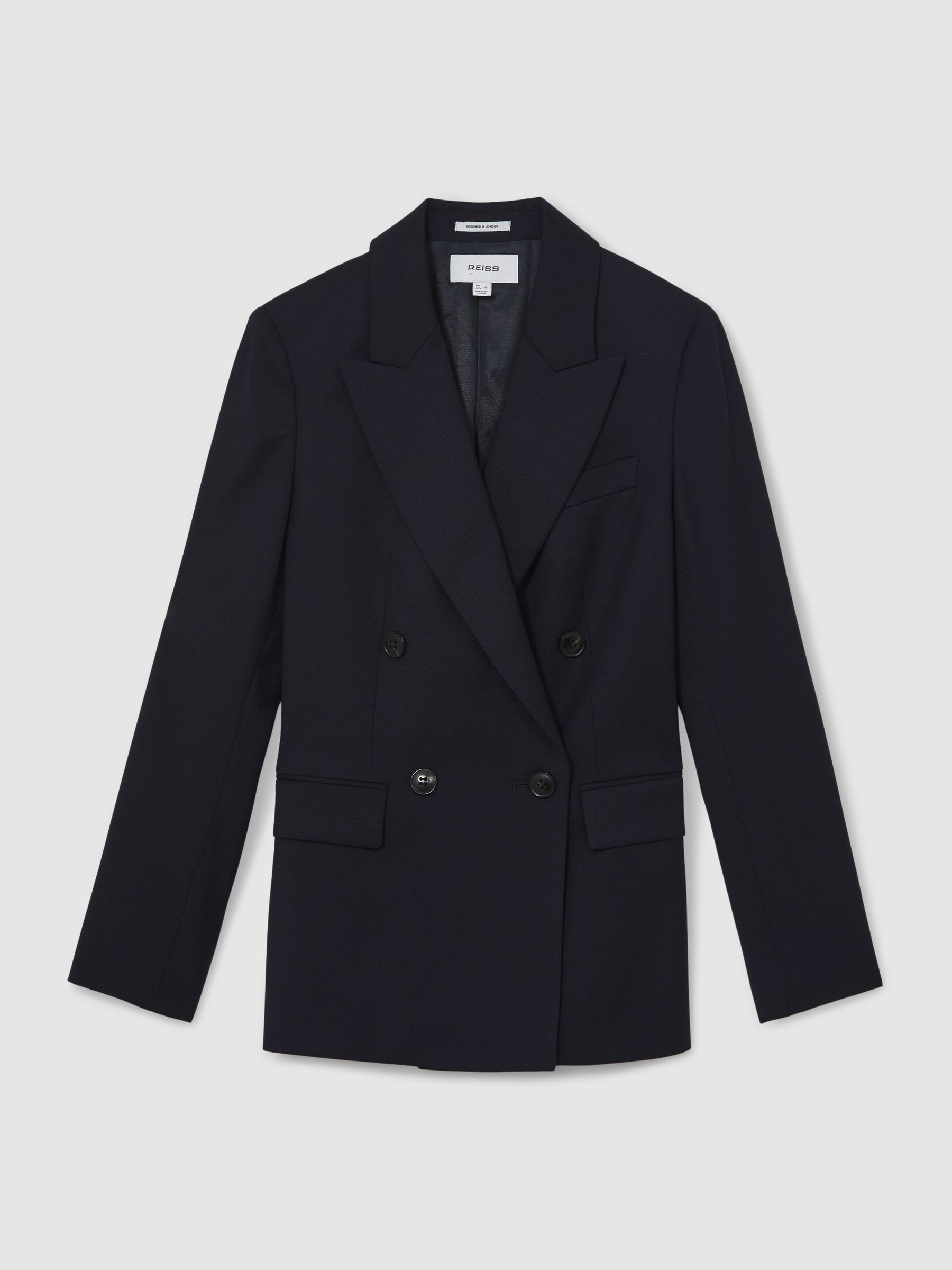 Wool Blend Double Breasted Suit Blazer in Navy - Image 2 of 7