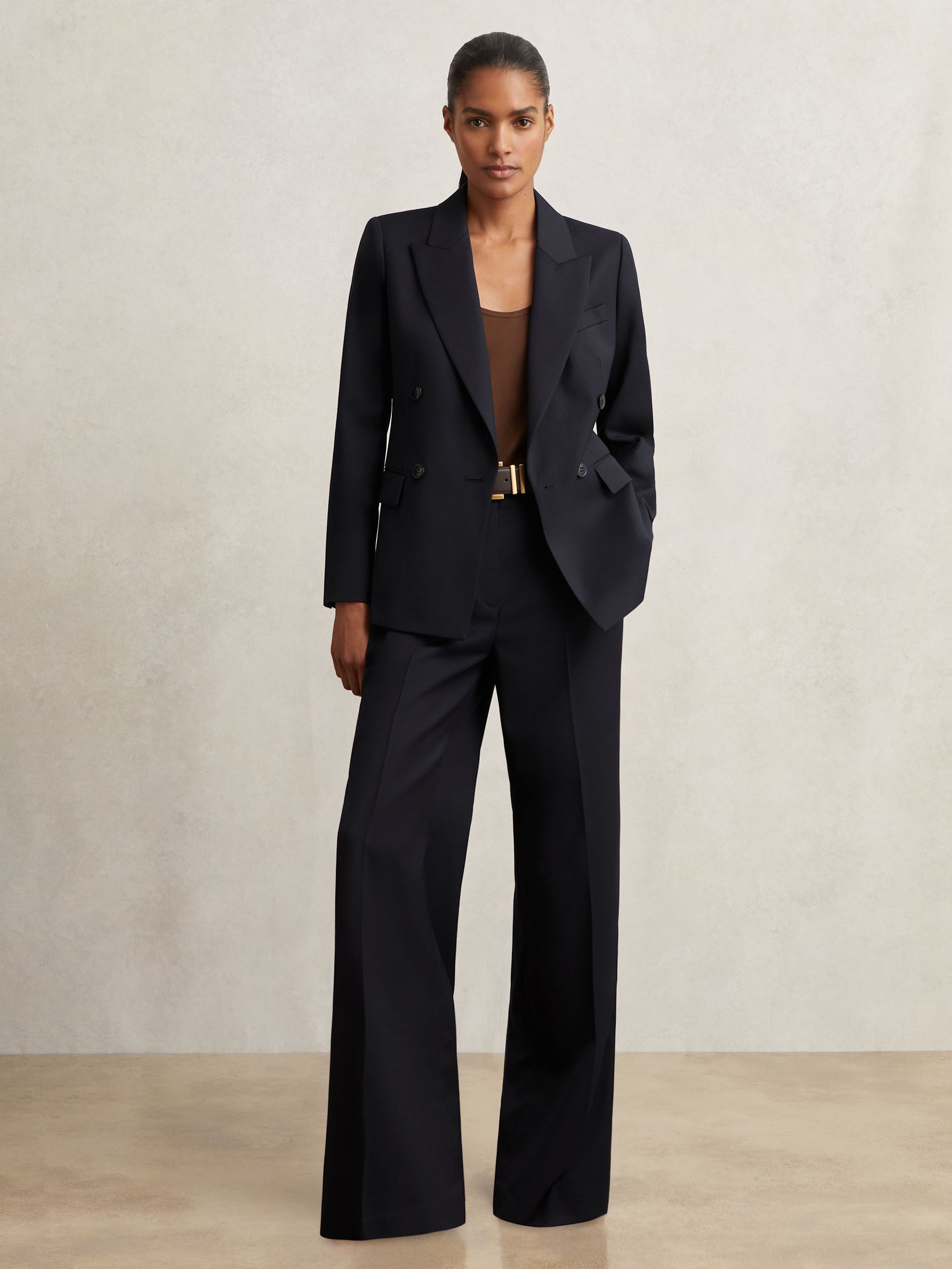 Wool Blend Double Breasted Suit Blazer in Navy - image 4