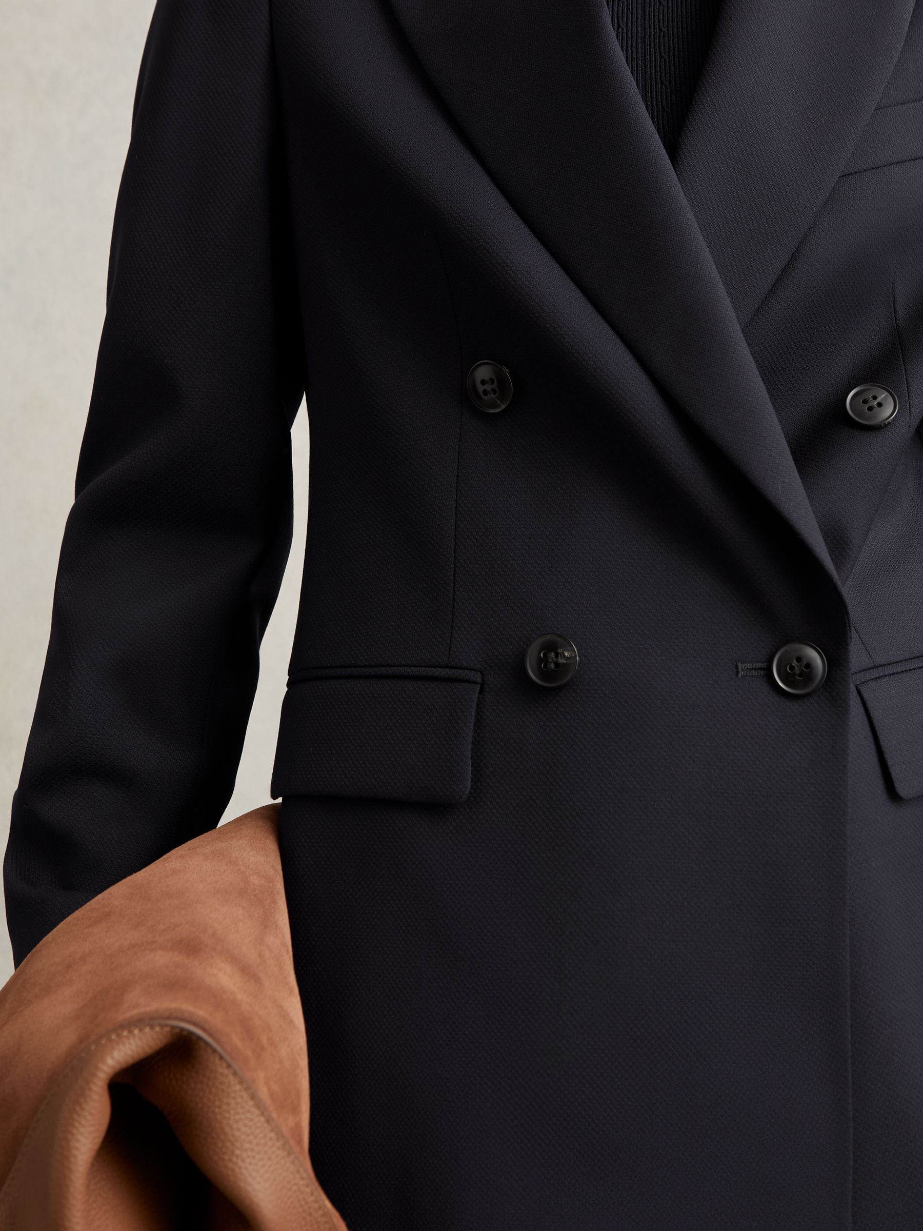 Wool Blend Double Breasted Suit Blazer in Navy - Image 4 of 7