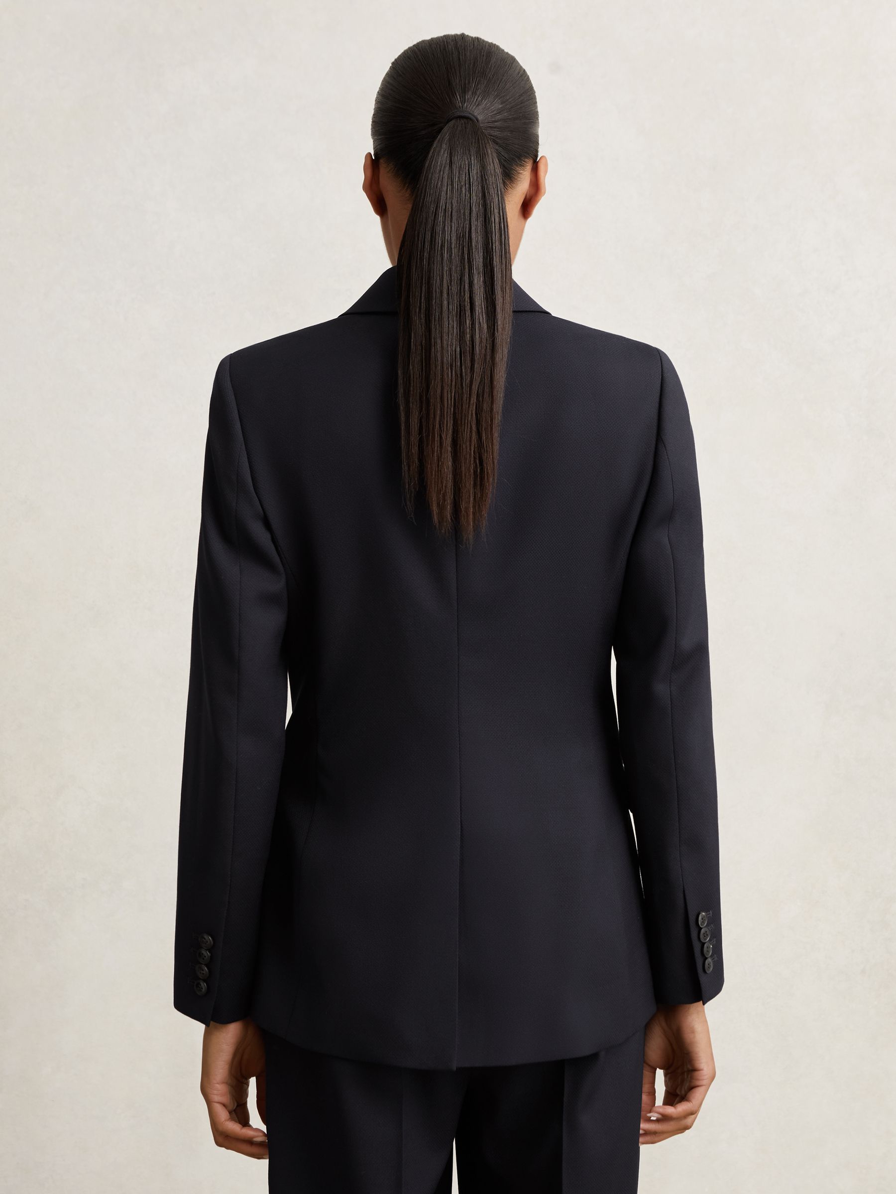 Wool Blend Double Breasted Suit Blazer in Navy - Image 5 of 7