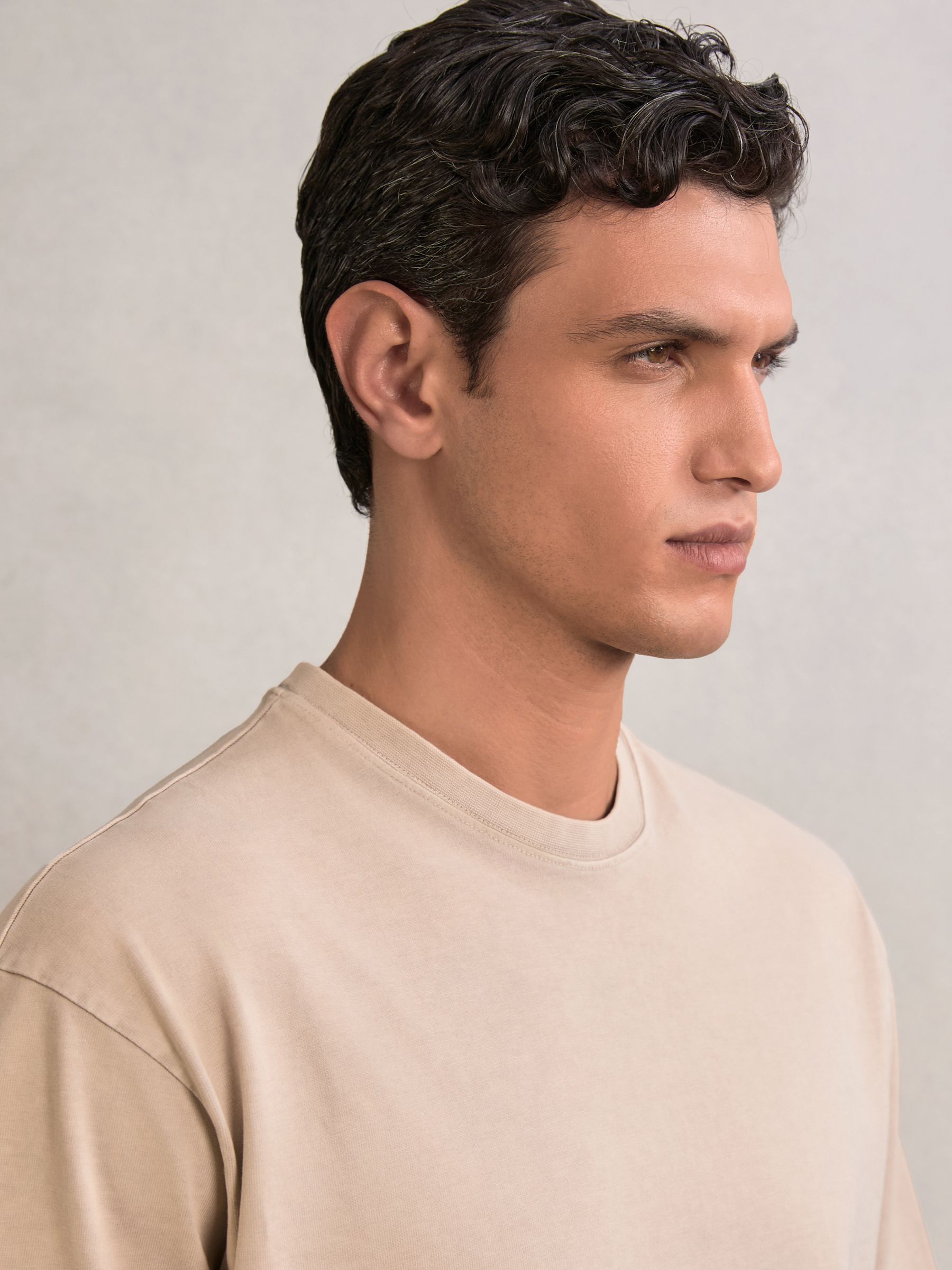 Cotton Garment-Dyed Oversize T-Shirt in Oatmeal - Image 4 of 6