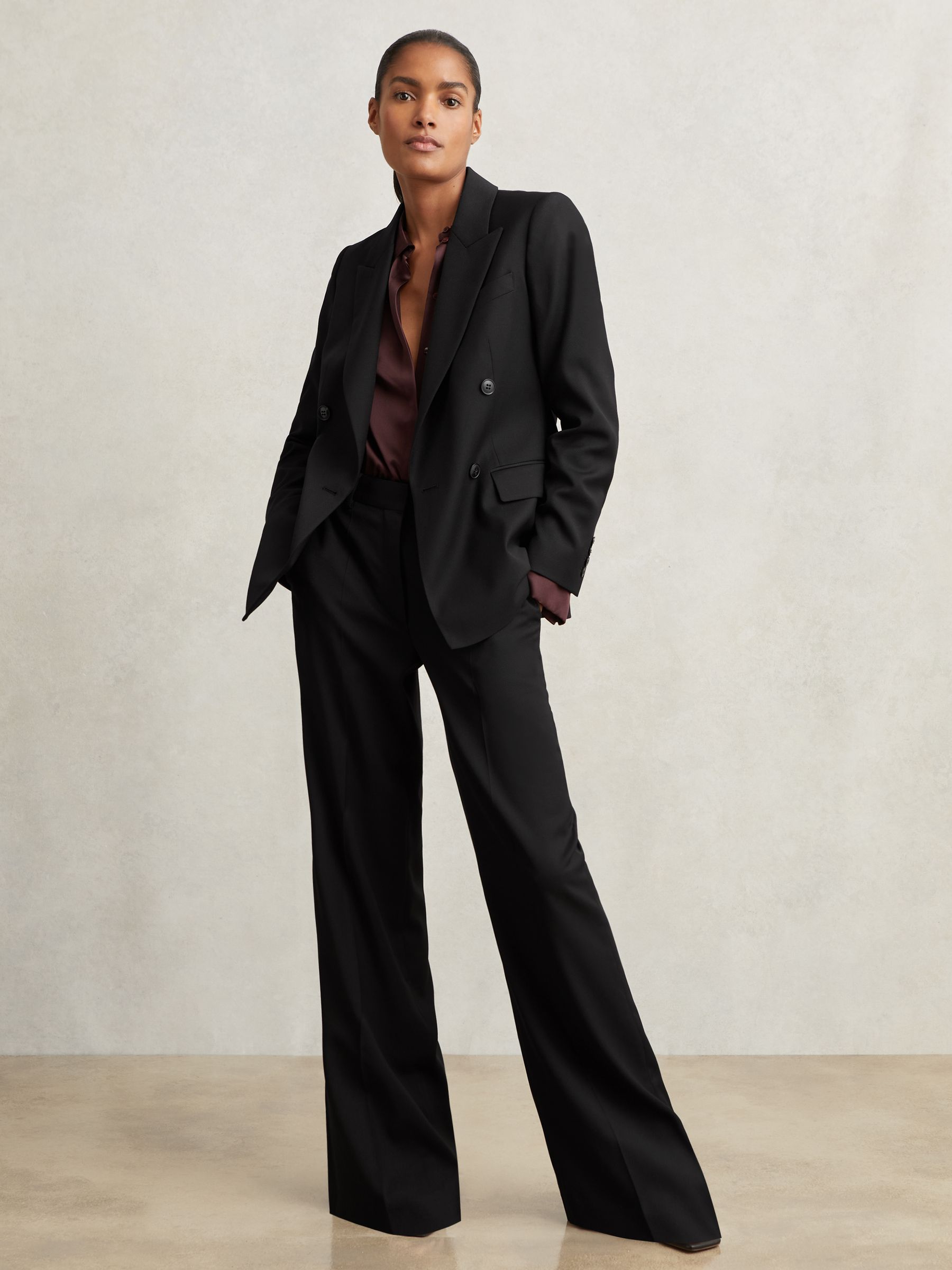 Wool-Blend Wide-Leg Suit Trousers in Black - Image 1 of 6 Wool-Blend Wide-Leg Suit Trousers in Black - Image 1 of 6