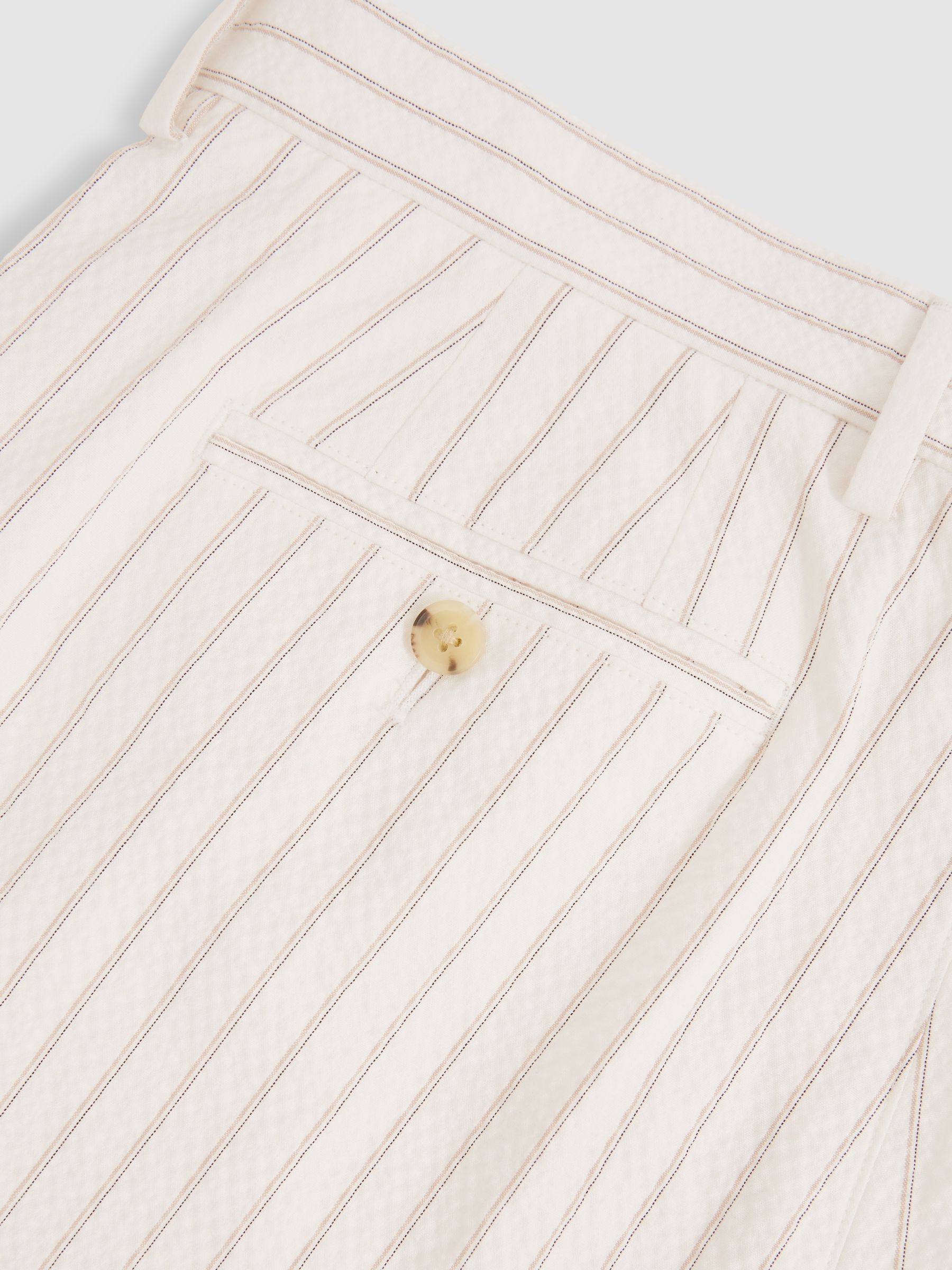 Regular-Fit Cotton-Blend Pinstripe Trousers in Off White/Taupe Brown - Image 8 of 8