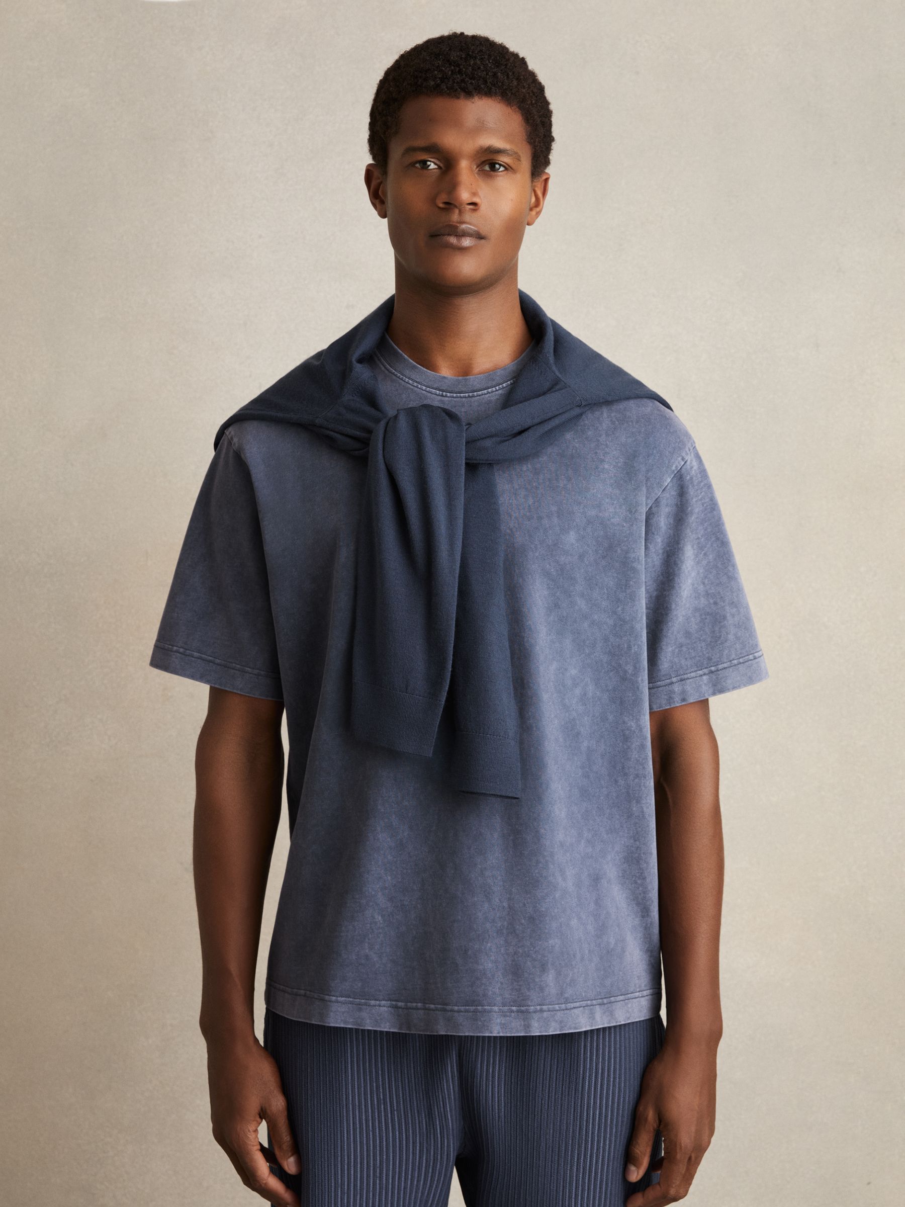 Cotton Garment-Dyed Oversize T-Shirt in Indigo Blue - Image 6 of 7