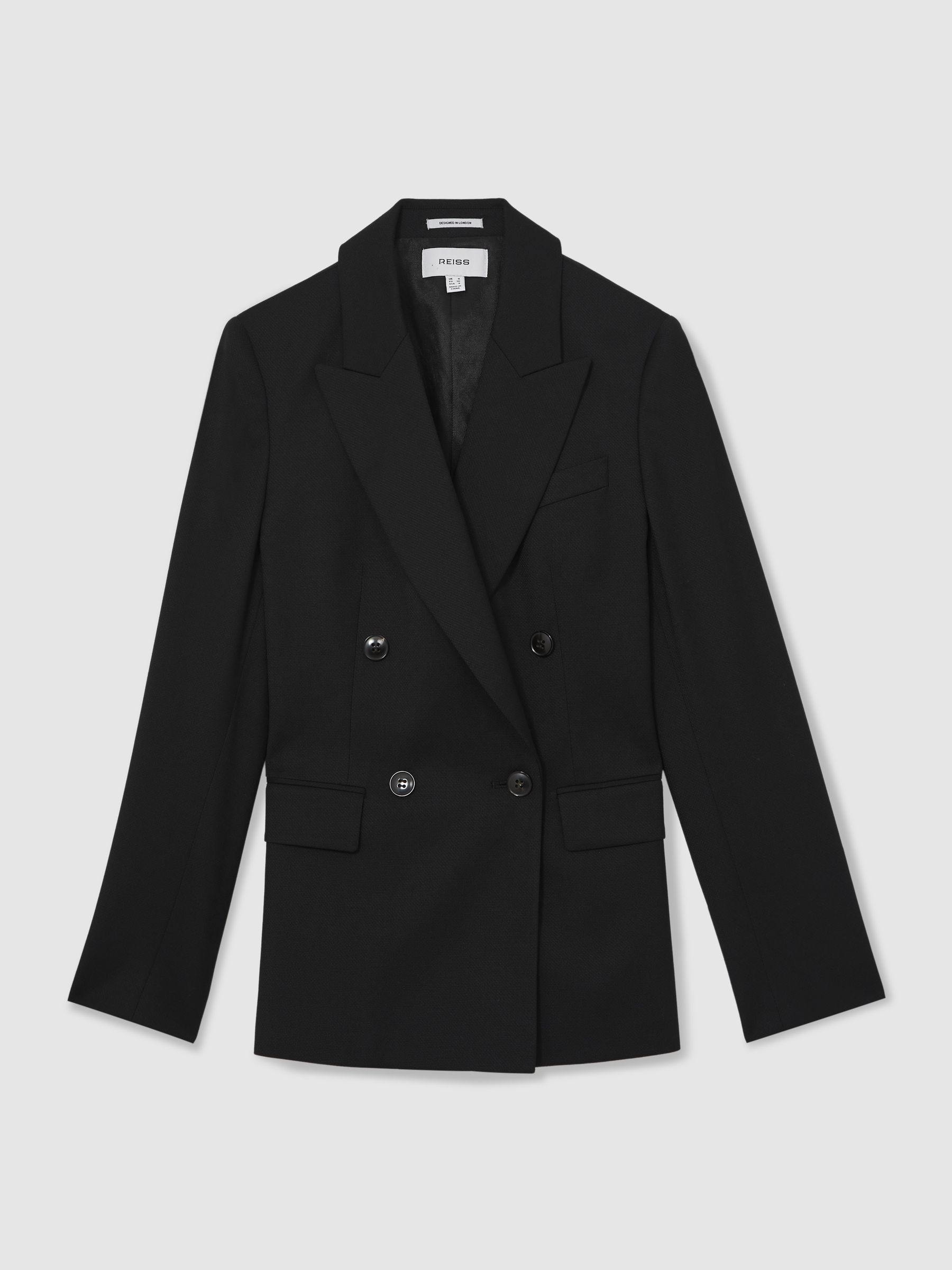 Wool Blend Double Breasted Suit Blazer in Black - Image 2 of 6