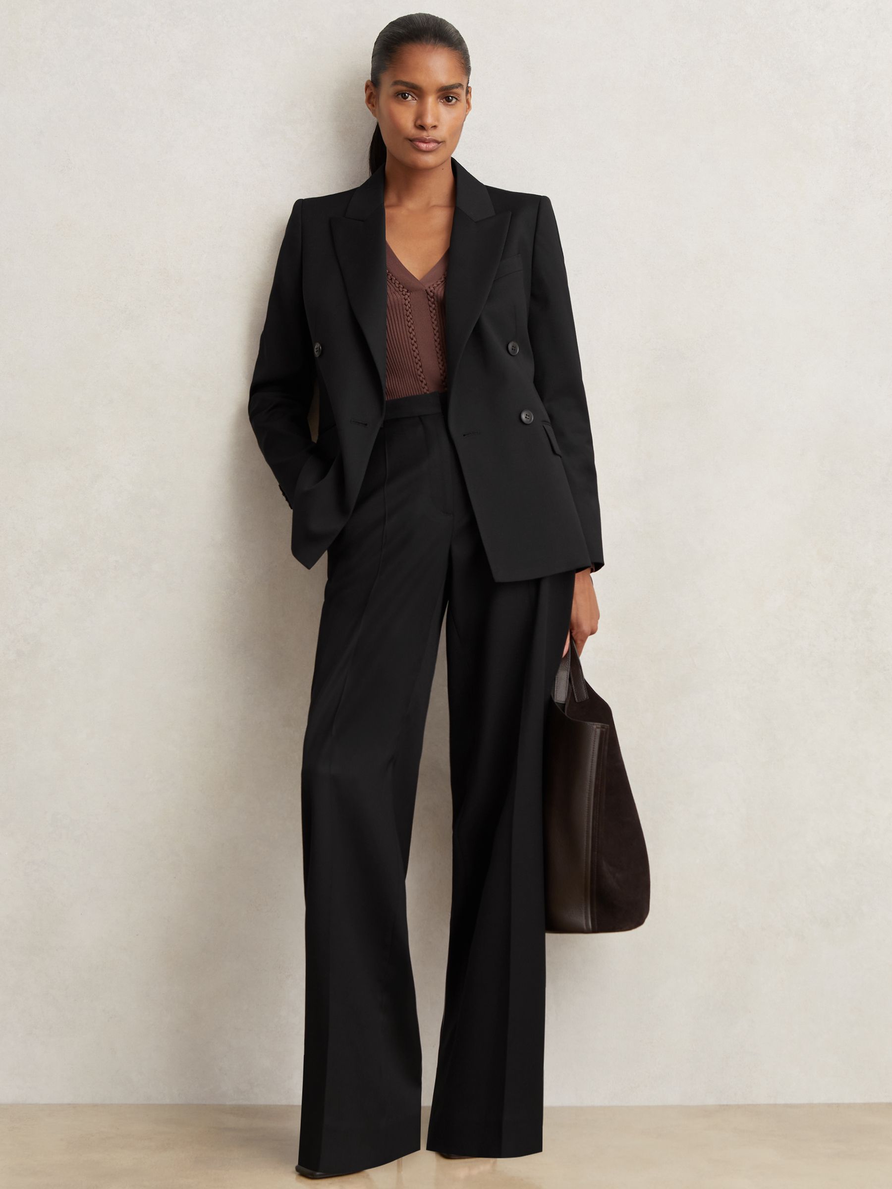 Wool Blend Double Breasted Suit Blazer in Black - Image 3 of 6