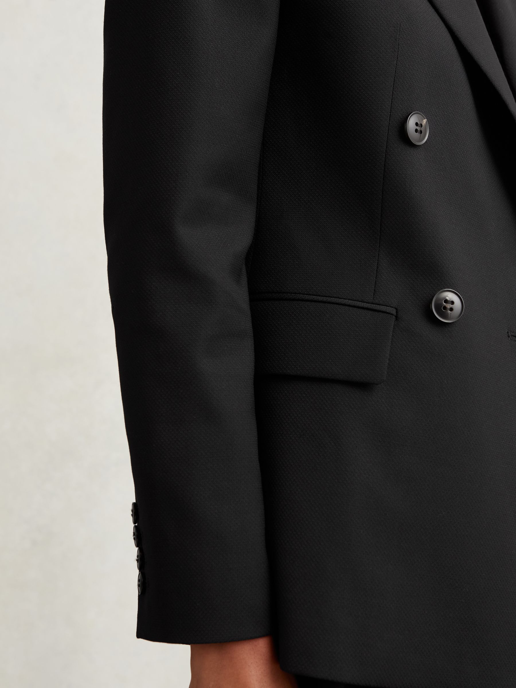 Wool Blend Double Breasted Suit Blazer in Black - Image 4 of 6