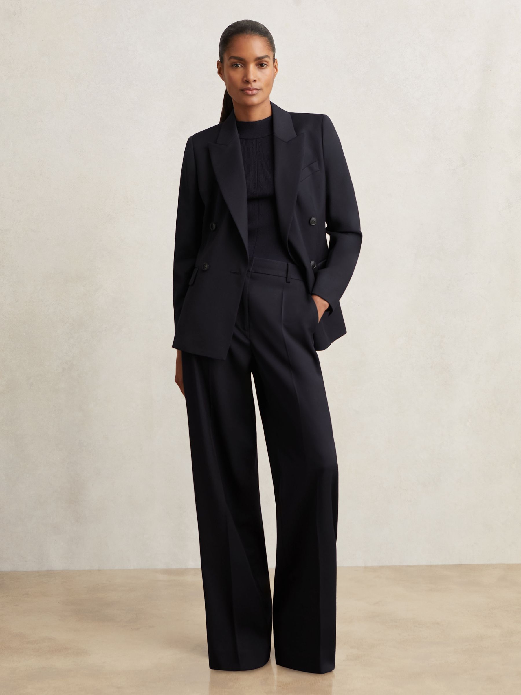 Petite Wool Blend Double Breasted Suit Blazer in Navy - image 4