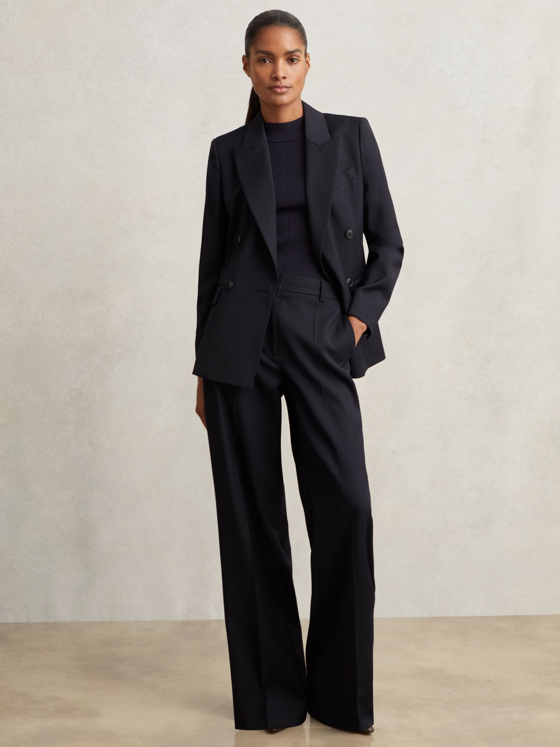 Petite Wool-Blend Wide-Leg Suit Trousers in Navy - Image 1 of 7