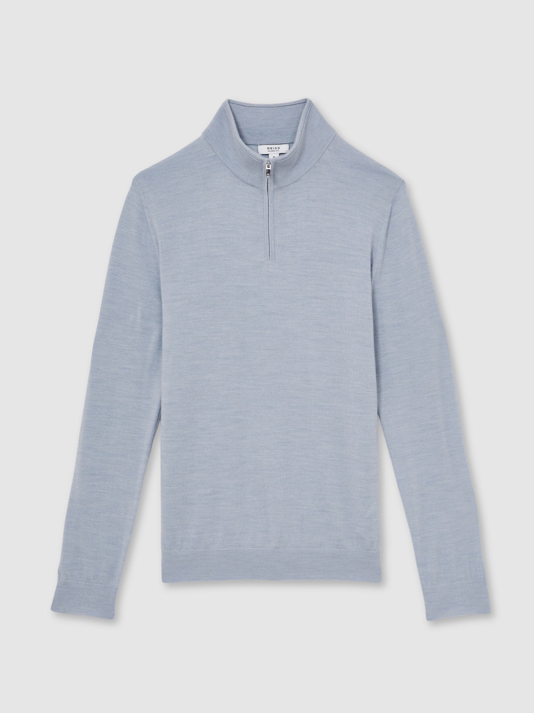 Merino Wool Half-Zip Funnel Neck Jumper in Soft Blue - Image 2 of 5