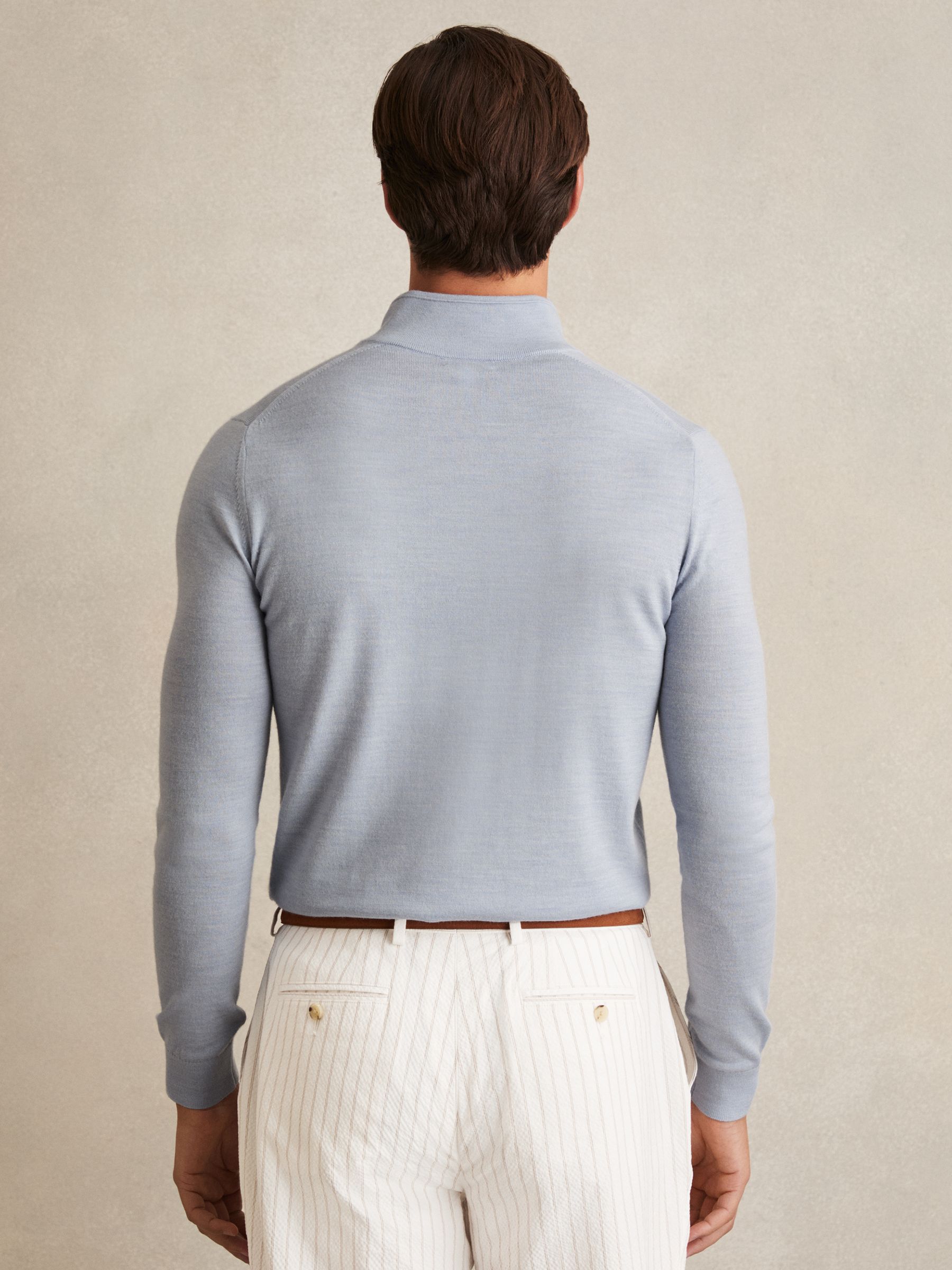 Merino Wool Half-Zip Funnel Neck Jumper in Soft Blue - Image 4 of 5