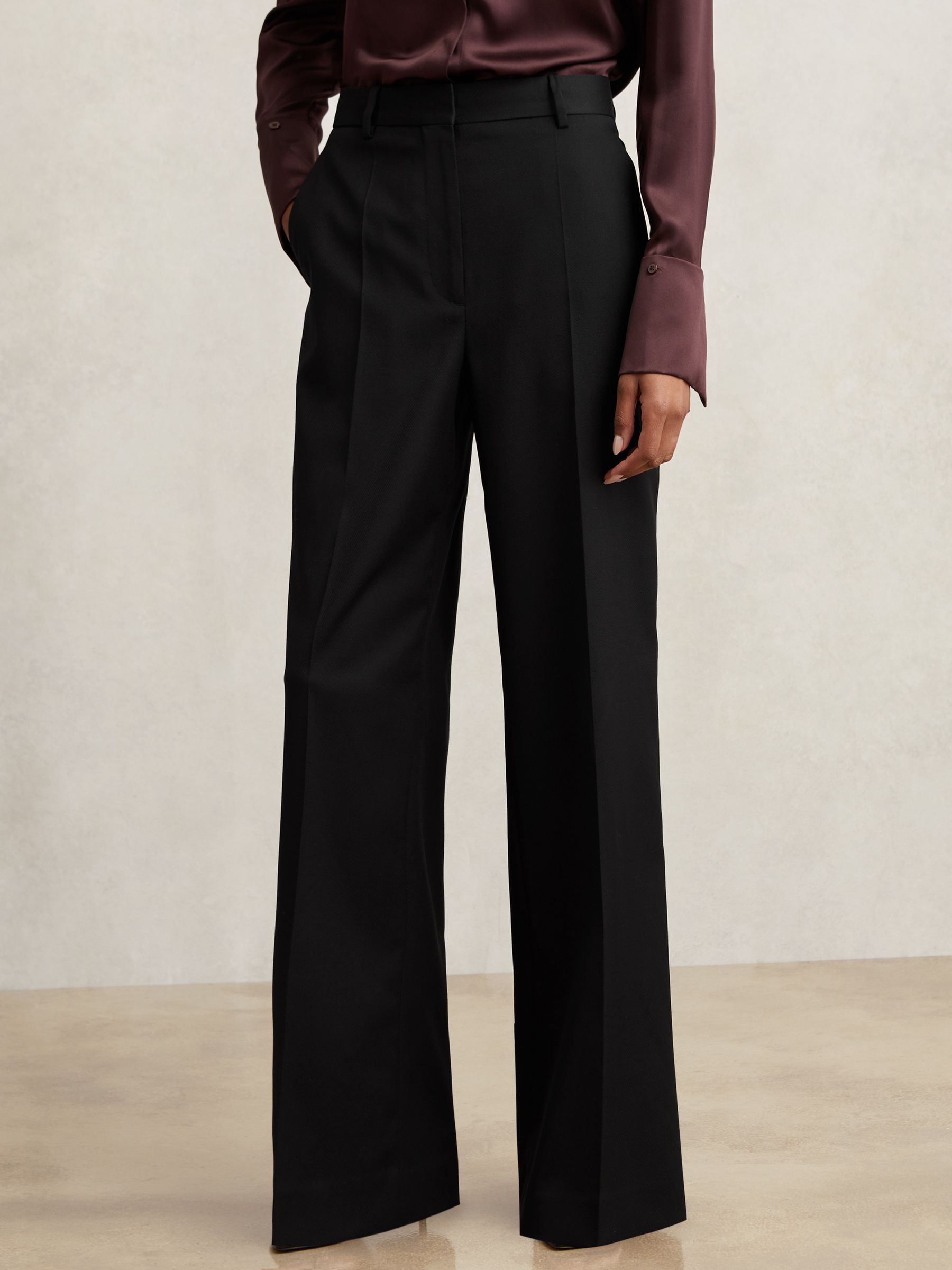 Petite Wool-Blend Wide-Leg Suit Trousers in Black - Image 3 of 7