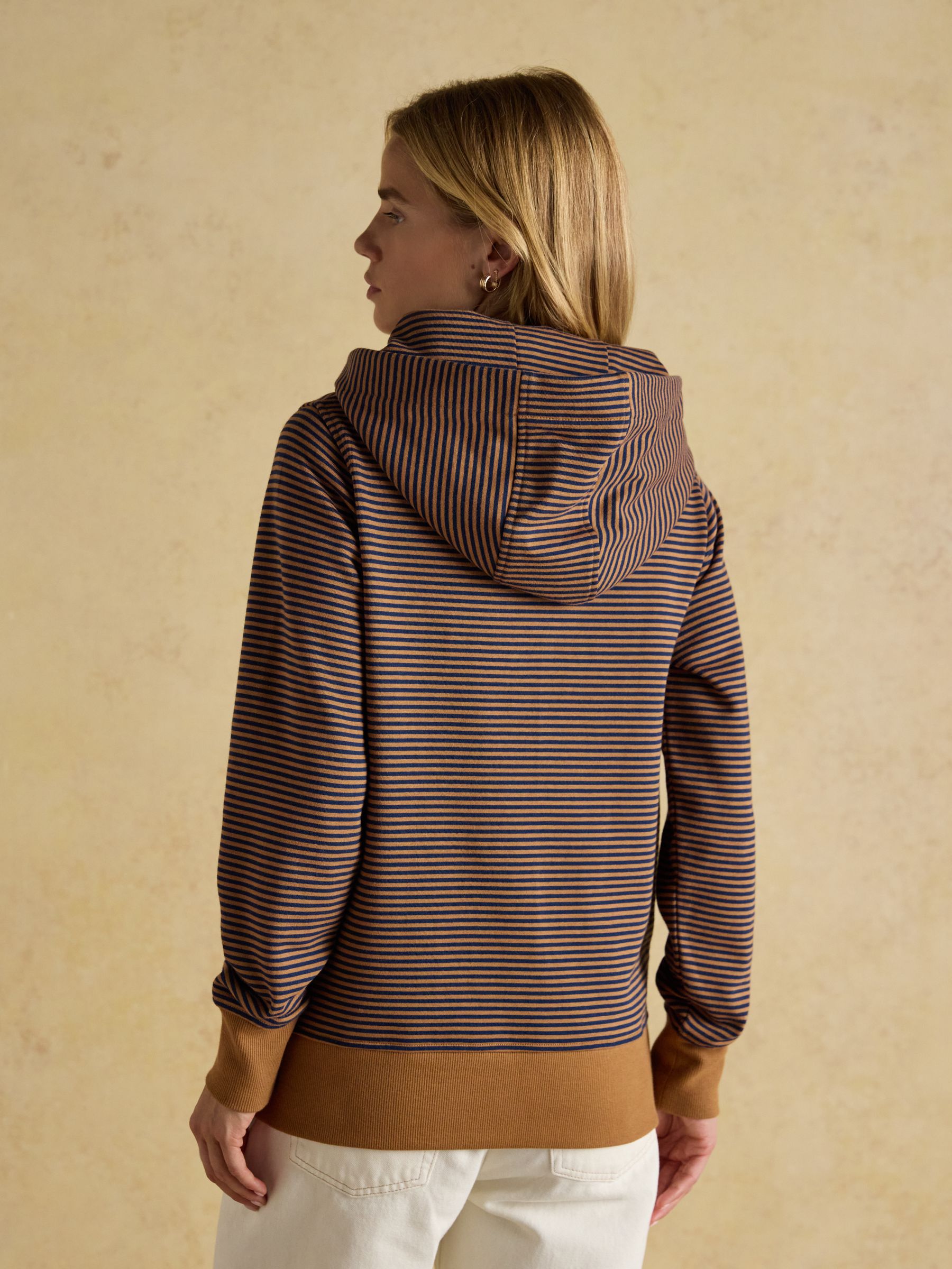 Rushton Tan/Navy Stripe Cotton Cowl Neck Hoodie - Image 2 of 8
