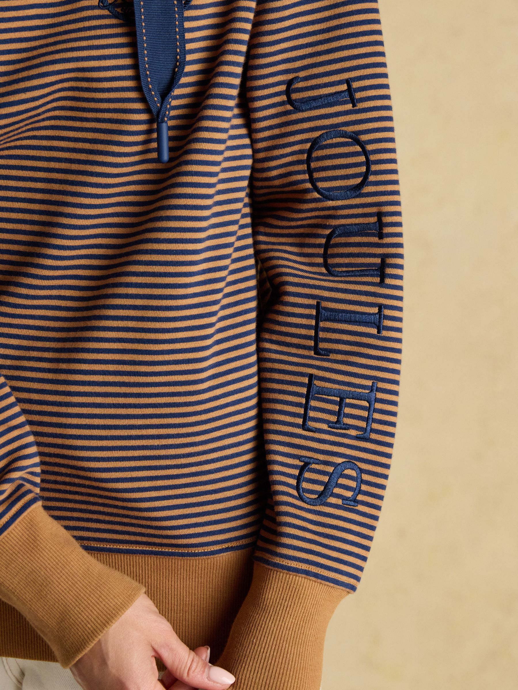 Rushton Tan/Navy Stripe Cotton Cowl Neck Hoodie - Image 6 of 8