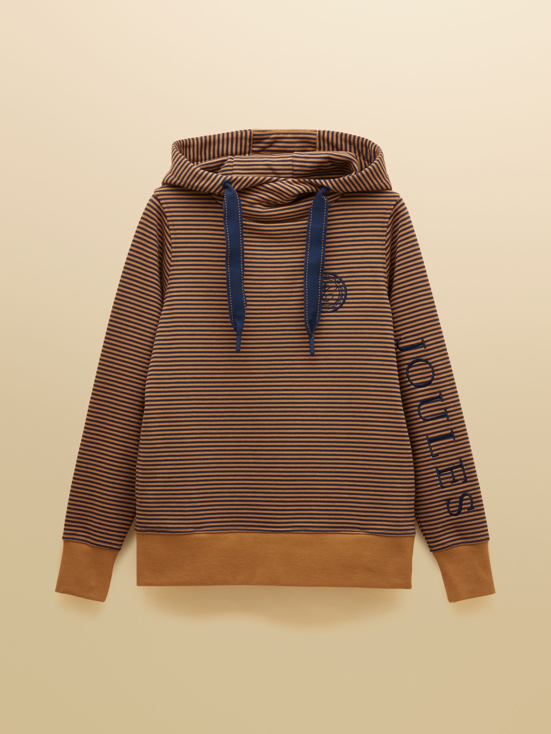 Rushton Tan/Navy Stripe Cotton Cowl Neck Hoodie - Image 8 of 8