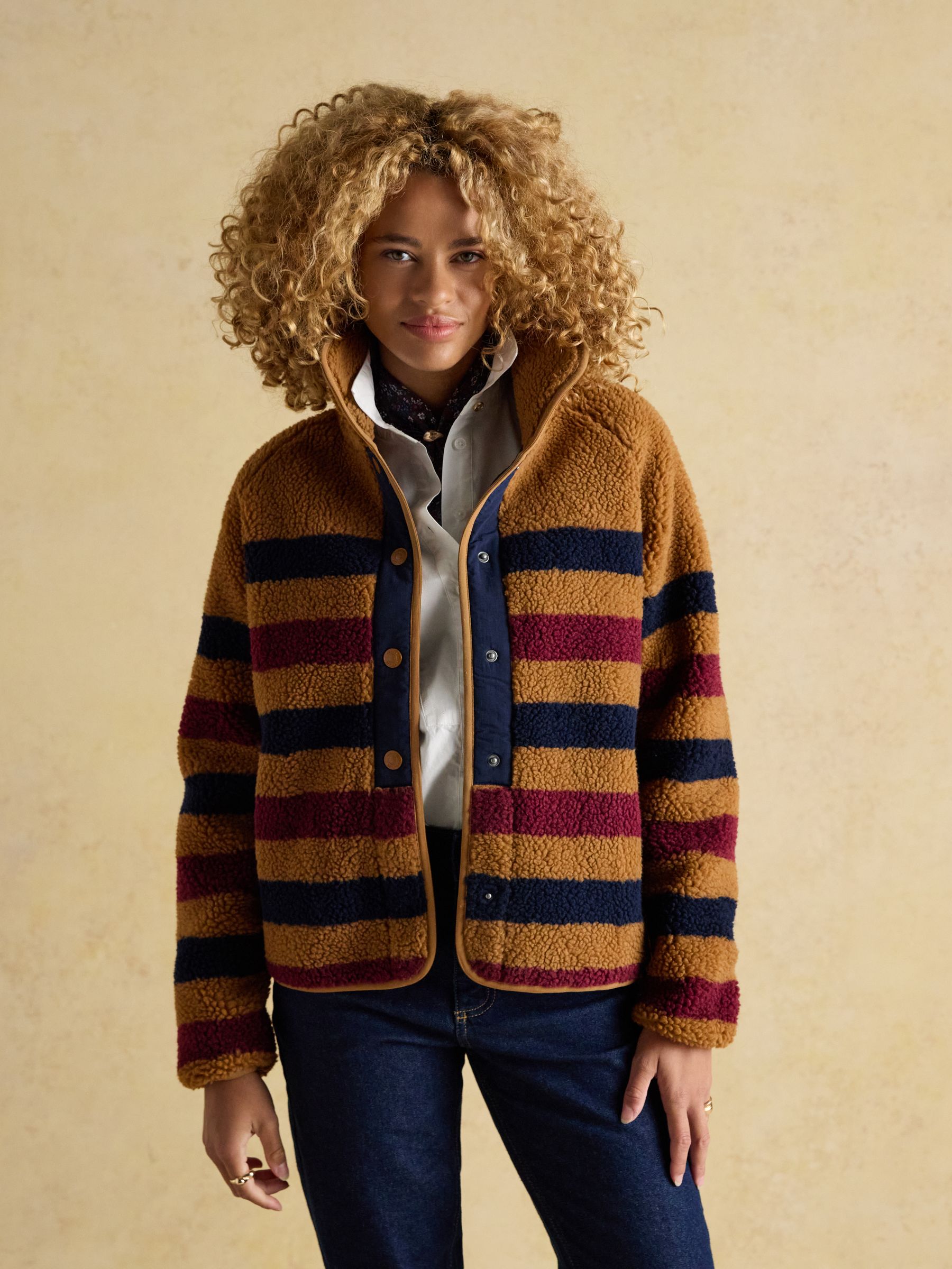 Borg Fleece Tan Stripe Jacket - Image 6 of 14