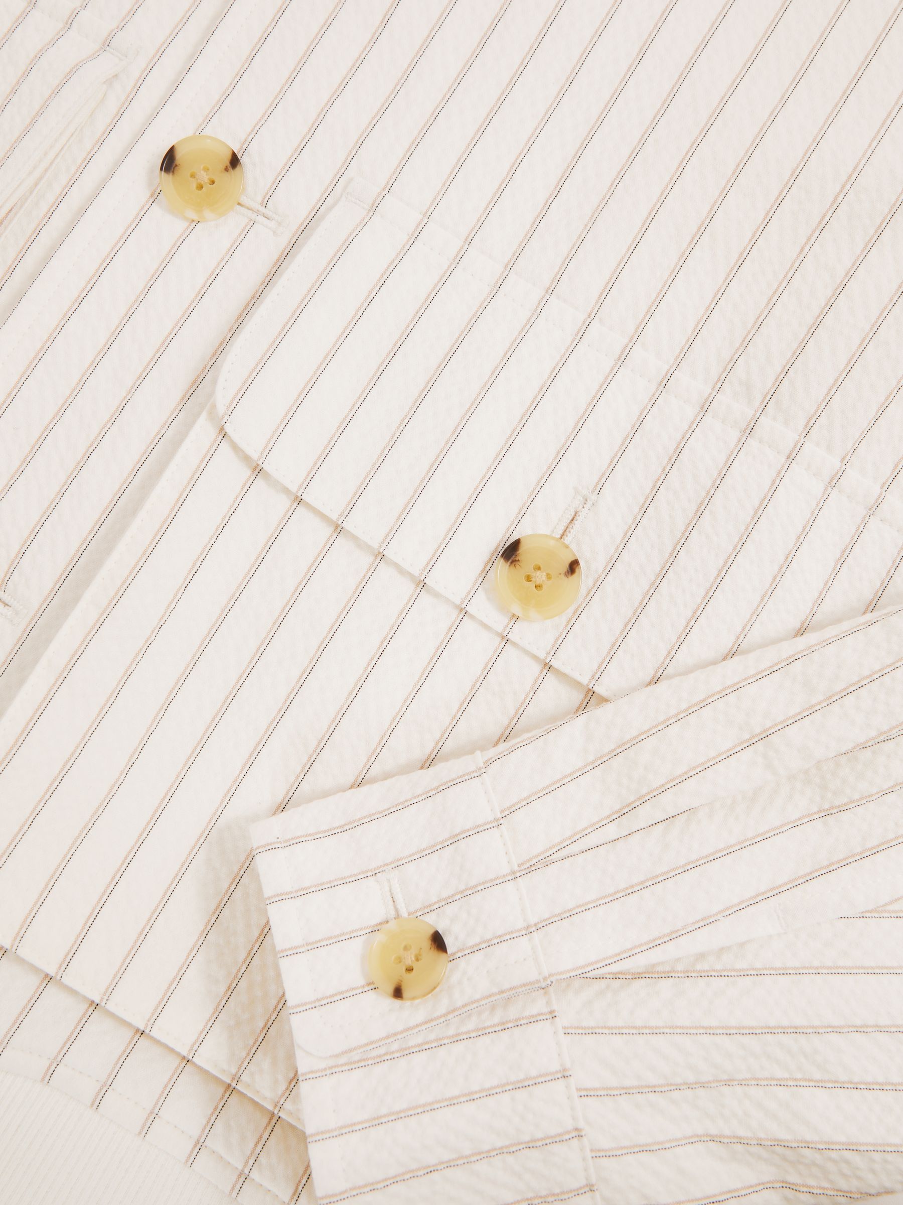 Cotton-Blend Pinstripe Harrington Jacket in Off White/Taupe Brown - Image 7 of 7