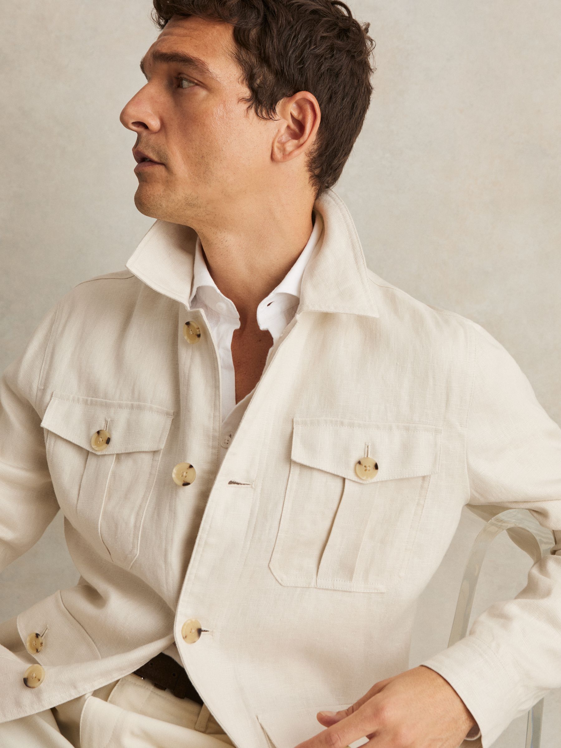 Linen Four-Pocket Safari Jacket in Off White - Image 4 of 6