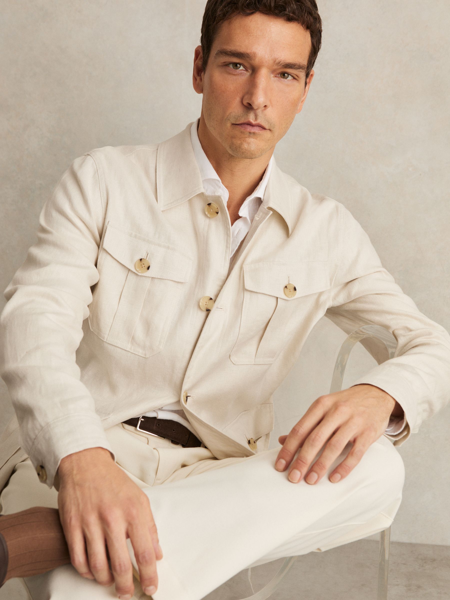 Linen Four-Pocket Safari Jacket in Off White - image 5