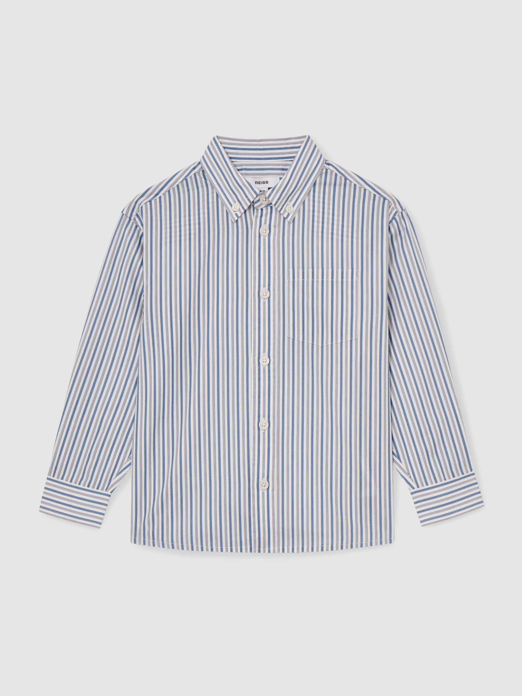 3-9 yrs Cotton-Poplin Striped Oversize Shirt in Blue/White - Image 2 of 4