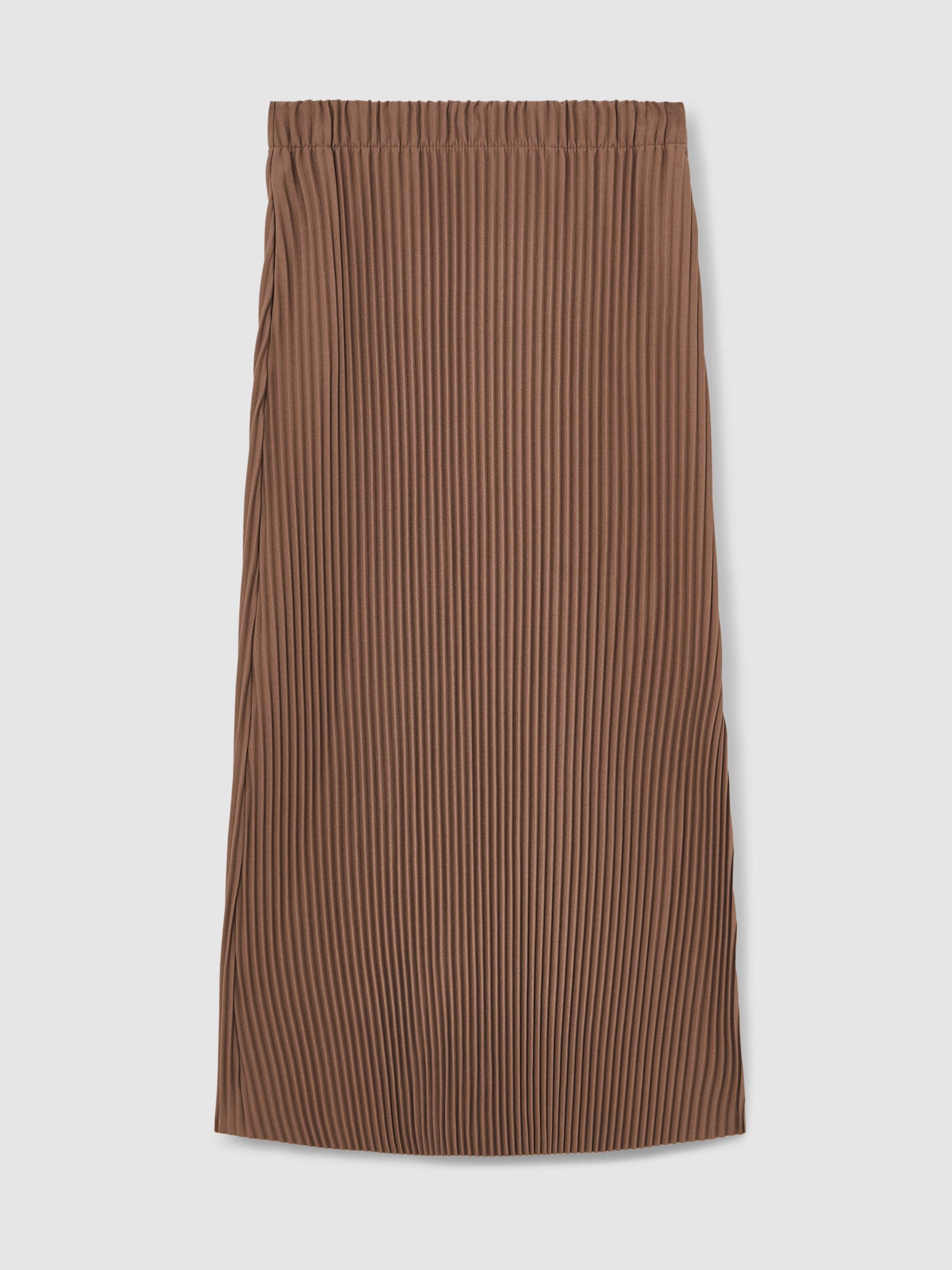 Pleated Jersey Midi Skirt in Chocolate - Image 2 of 7
