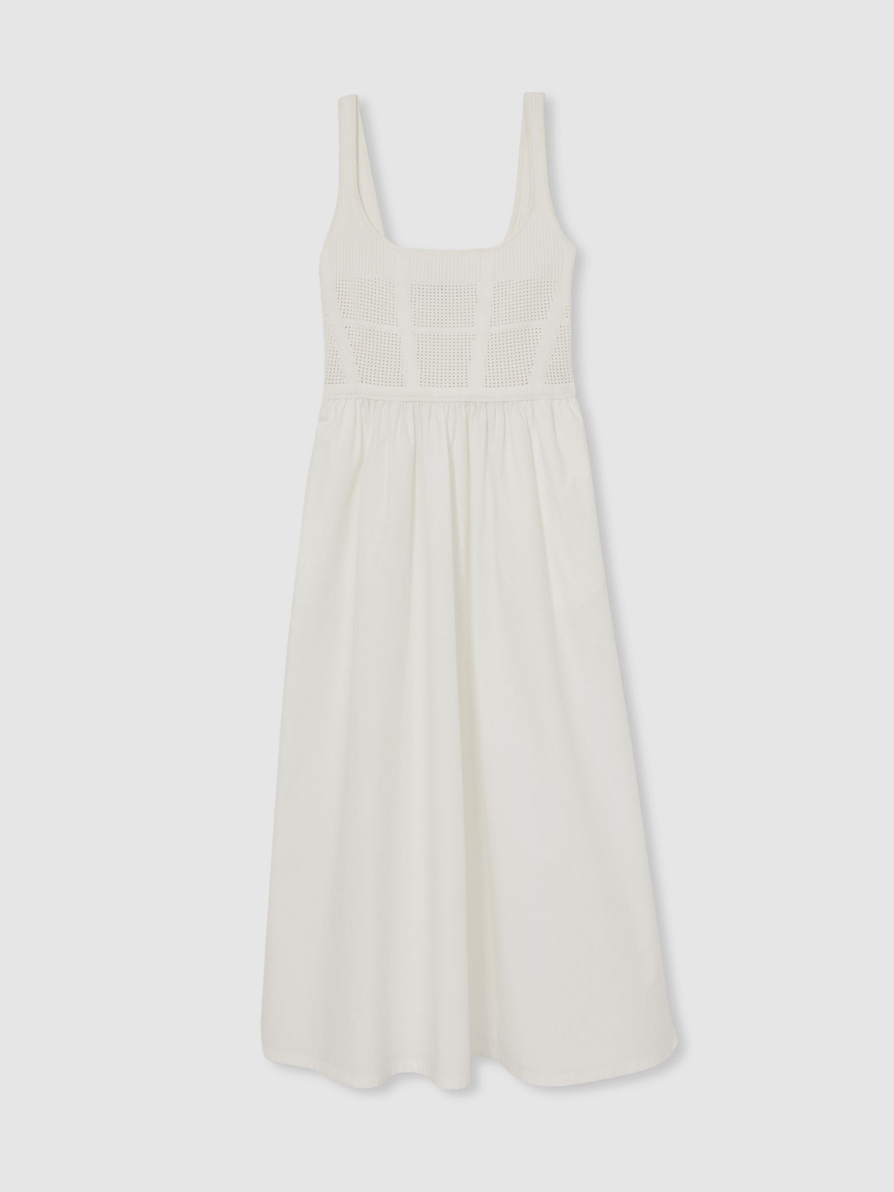 Perforated-Knit Cotton-Skirt Midi Dress in Ivory - Image 2 of 6