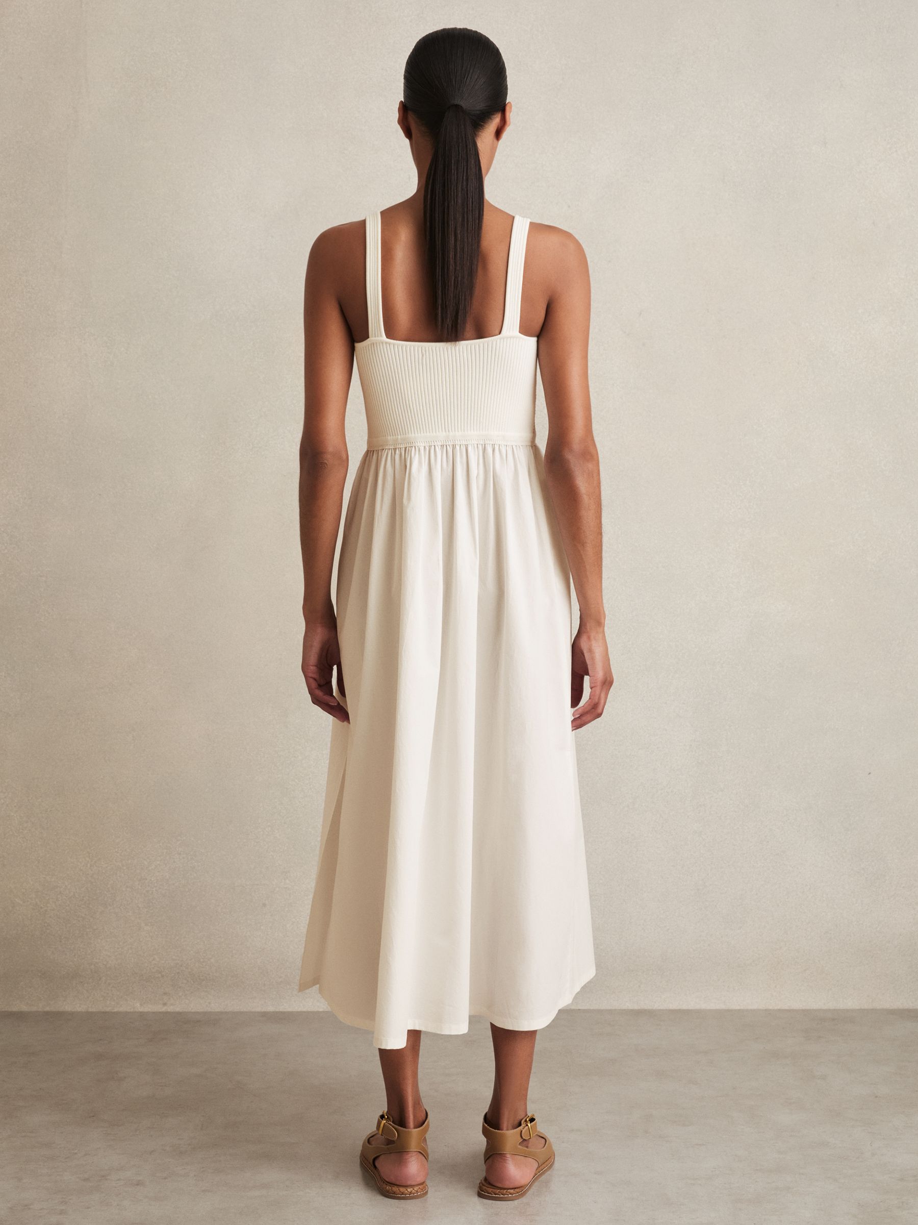 Perforated-Knit Cotton-Skirt Midi Dress in Ivory - Image 5 of 6