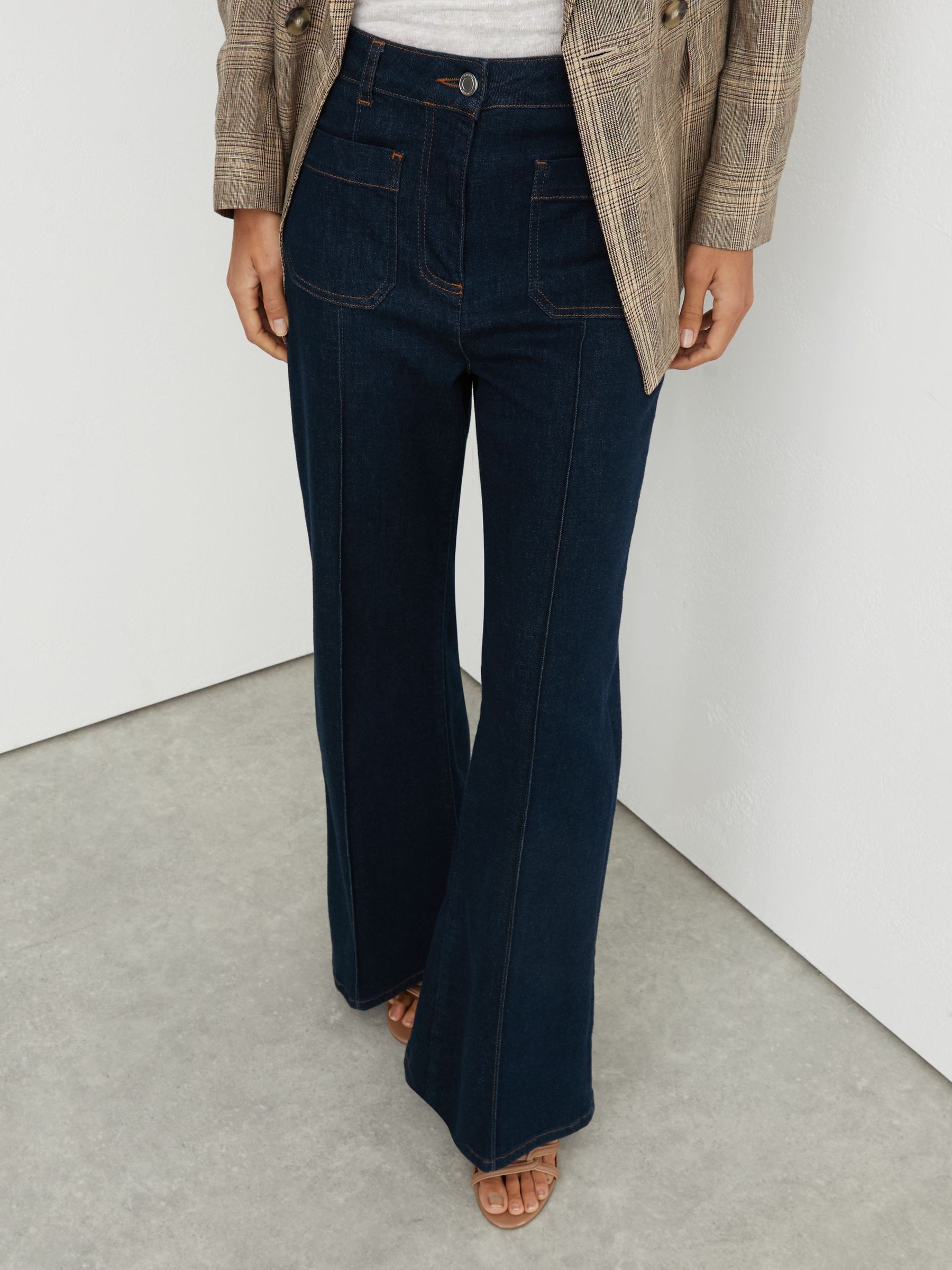 Petite Patch-Pocket Flared Jeans in Dark Blue - image 5