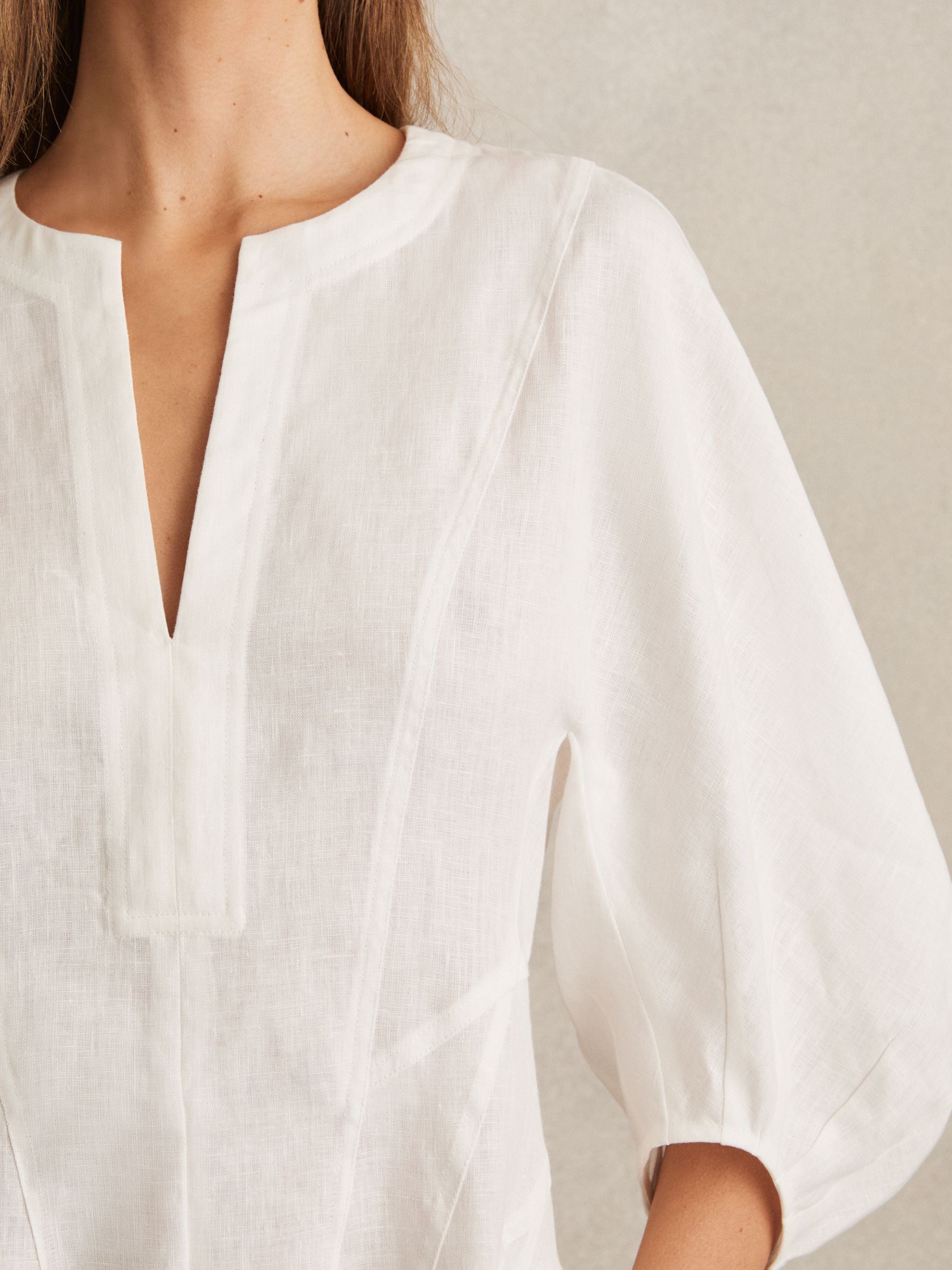 Linen Balloon Sleeve Mini Dress in Ivory - Image 4 of 6