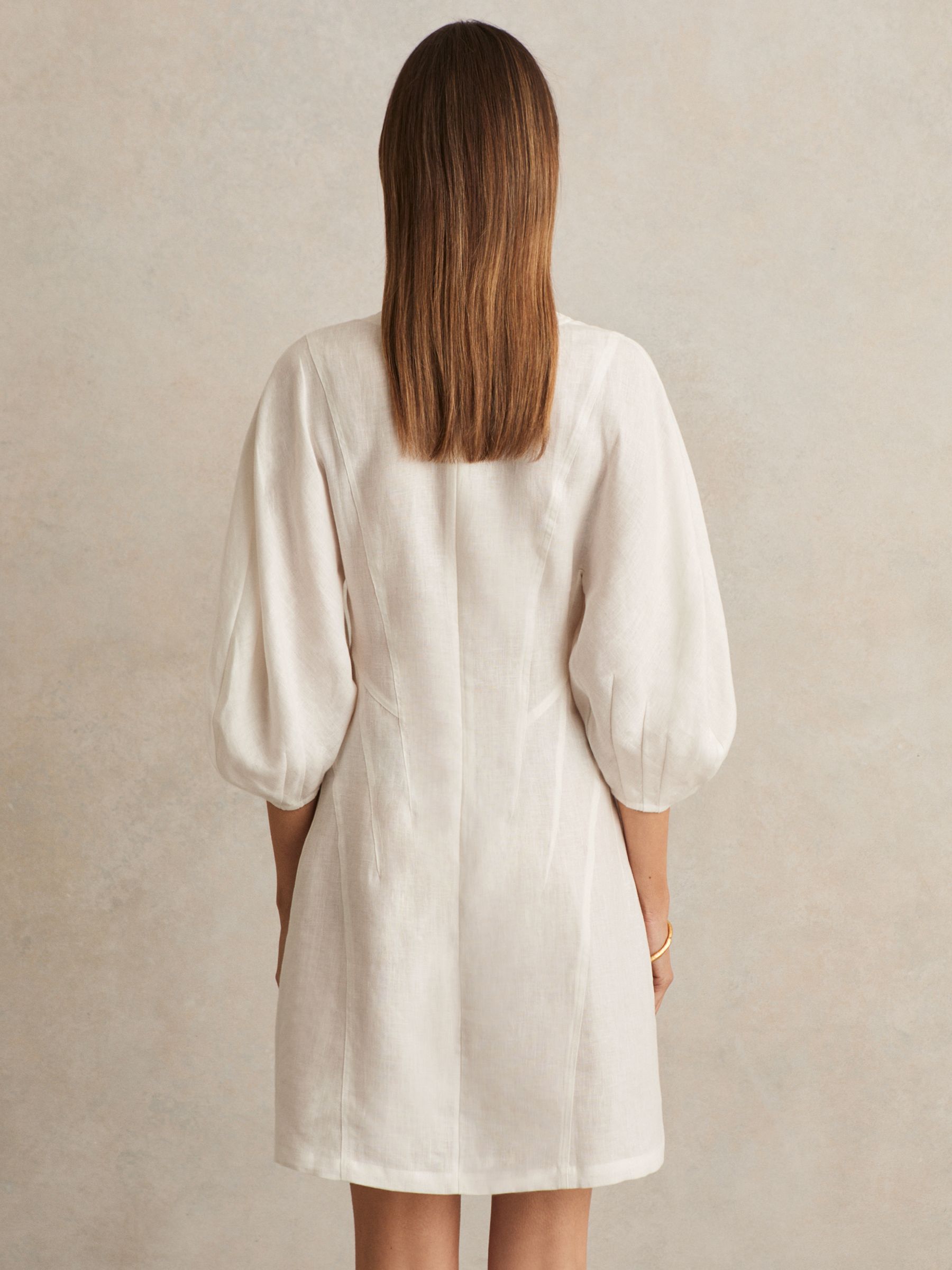 Linen Balloon Sleeve Mini Dress in Ivory - image 4