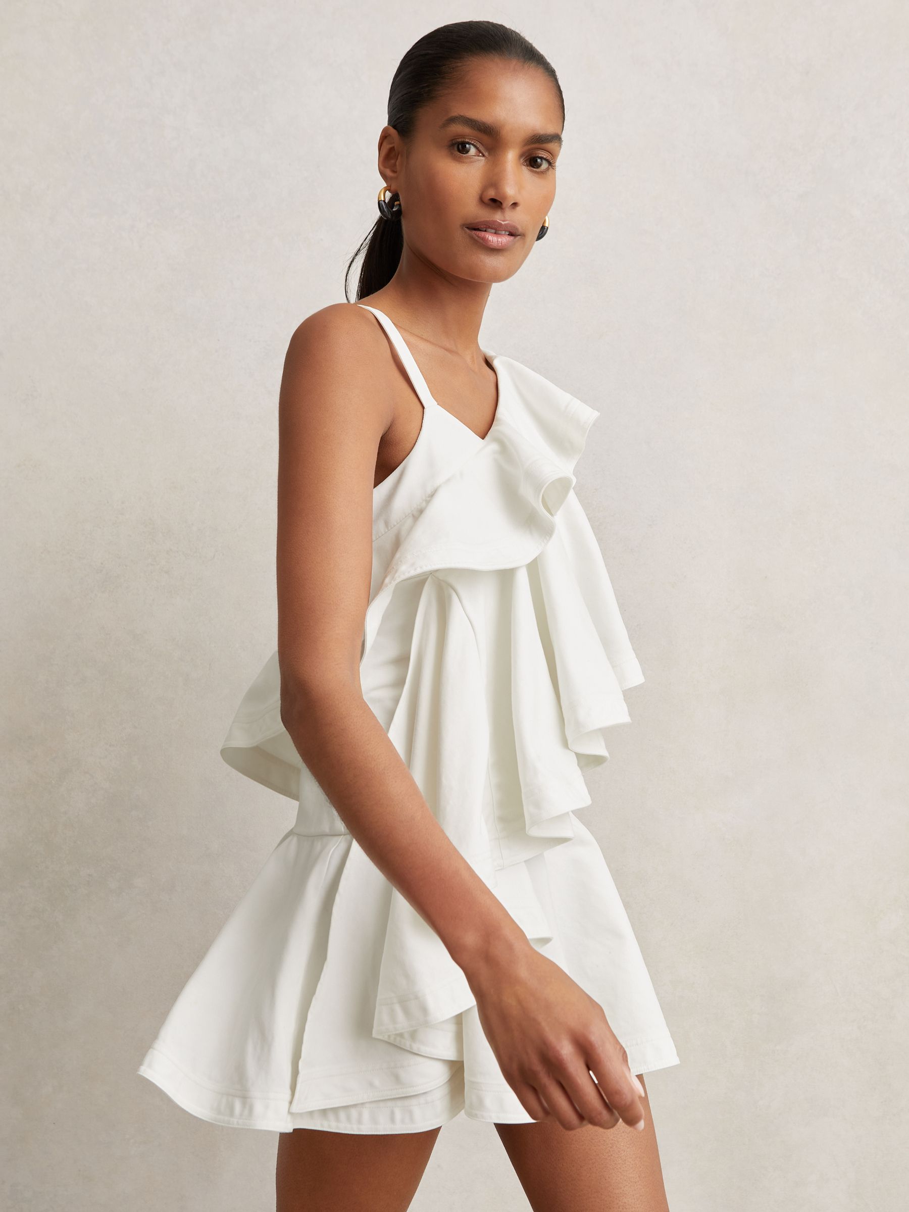 【海外限定】REISSワンピース☆Hera Cotton Tiered Ruffle Mini Reiss Cotton Tiered Ruffle Mini Dress in Ivory - REISS
