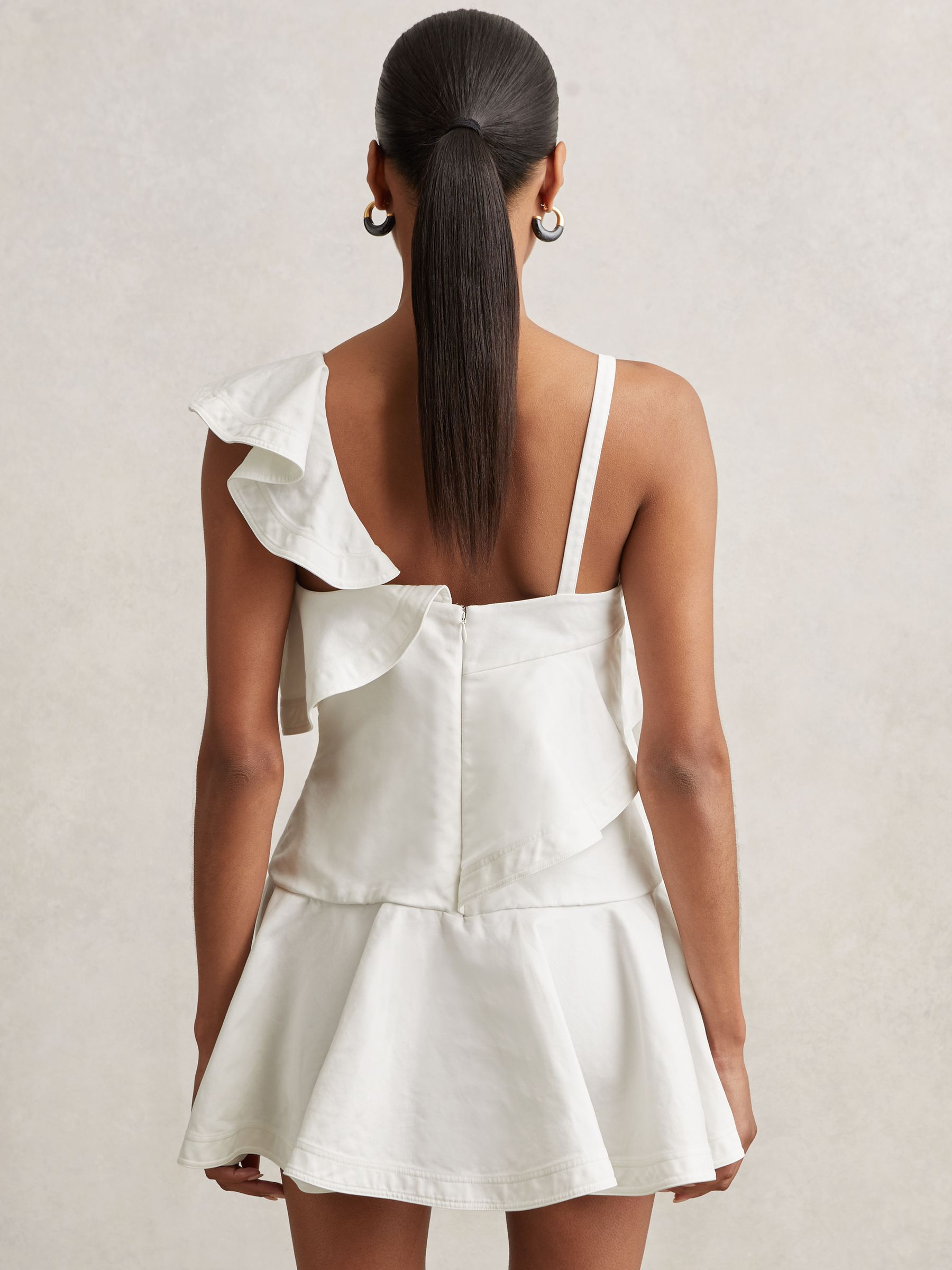 Cotton Tiered Ruffle Mini Dress in Ivory - image 3