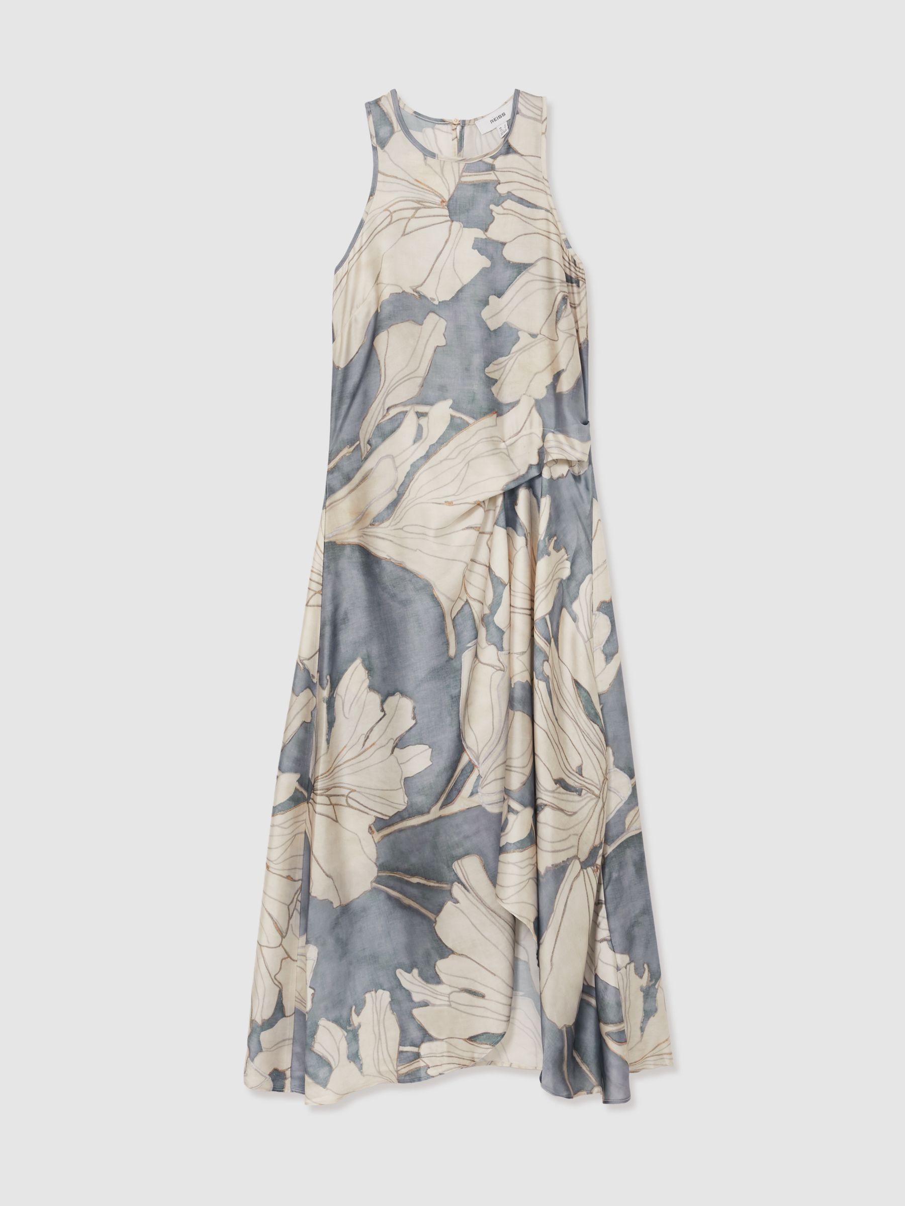 Satin Floral Drape Midi Dress in Blue - Image 2 of 6