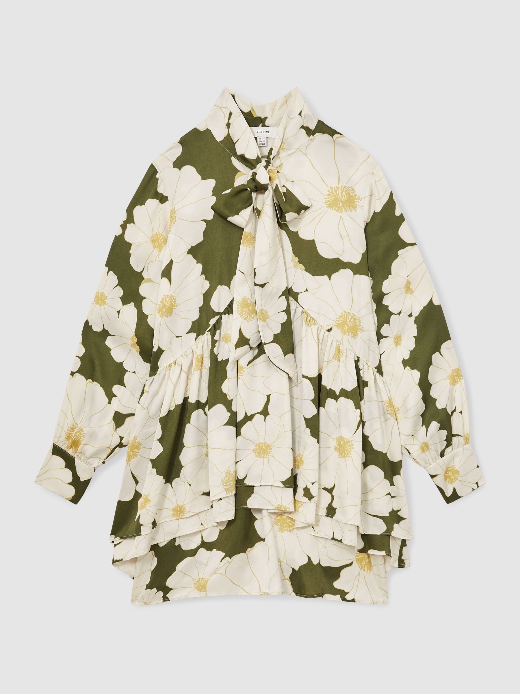 Floral Tie-Neck Swing Dress in Ivory/Green - Image 2 of 5