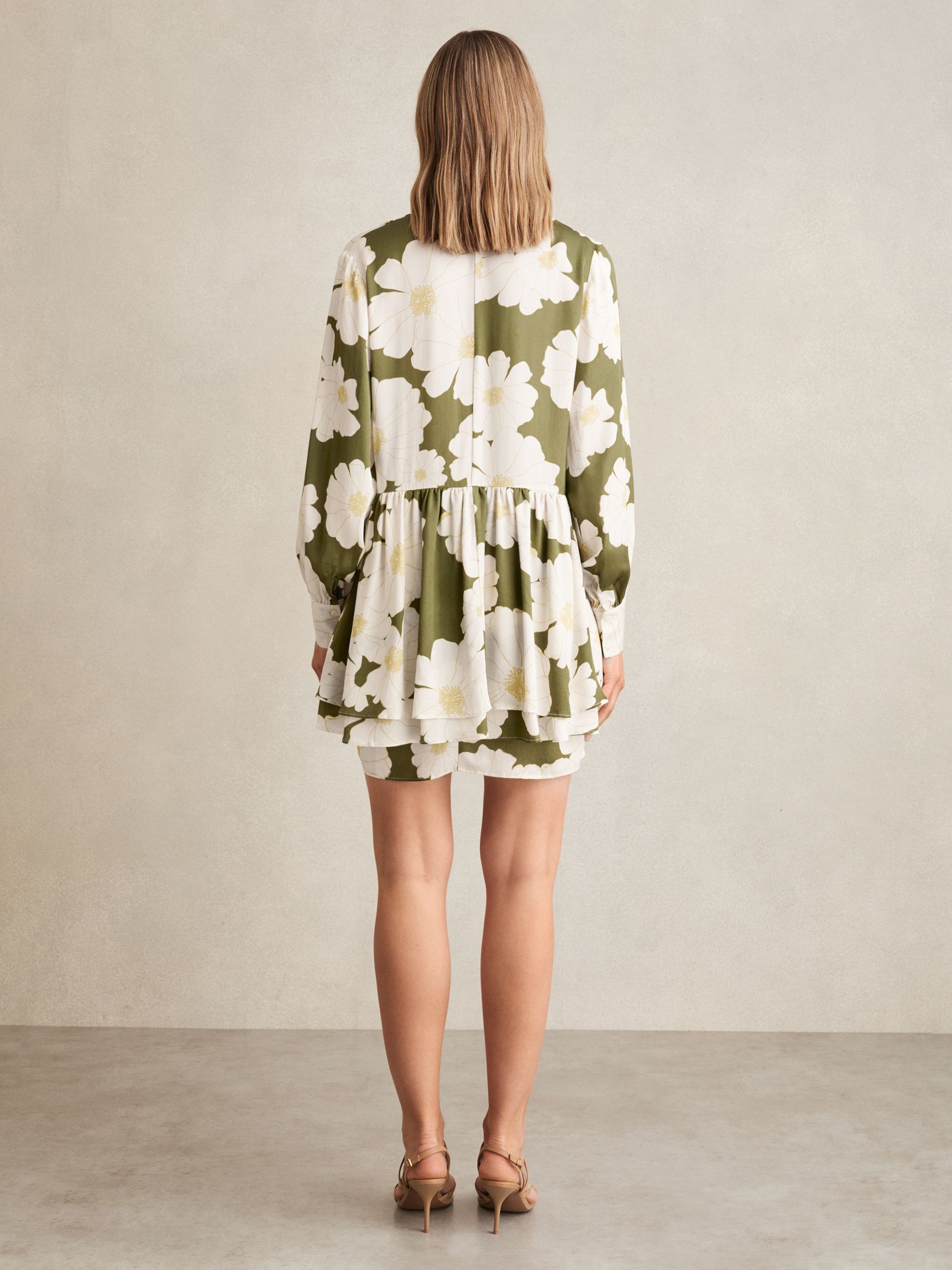 Floral Tie-Neck Swing Dress in Ivory/Green - Image 4 of 5