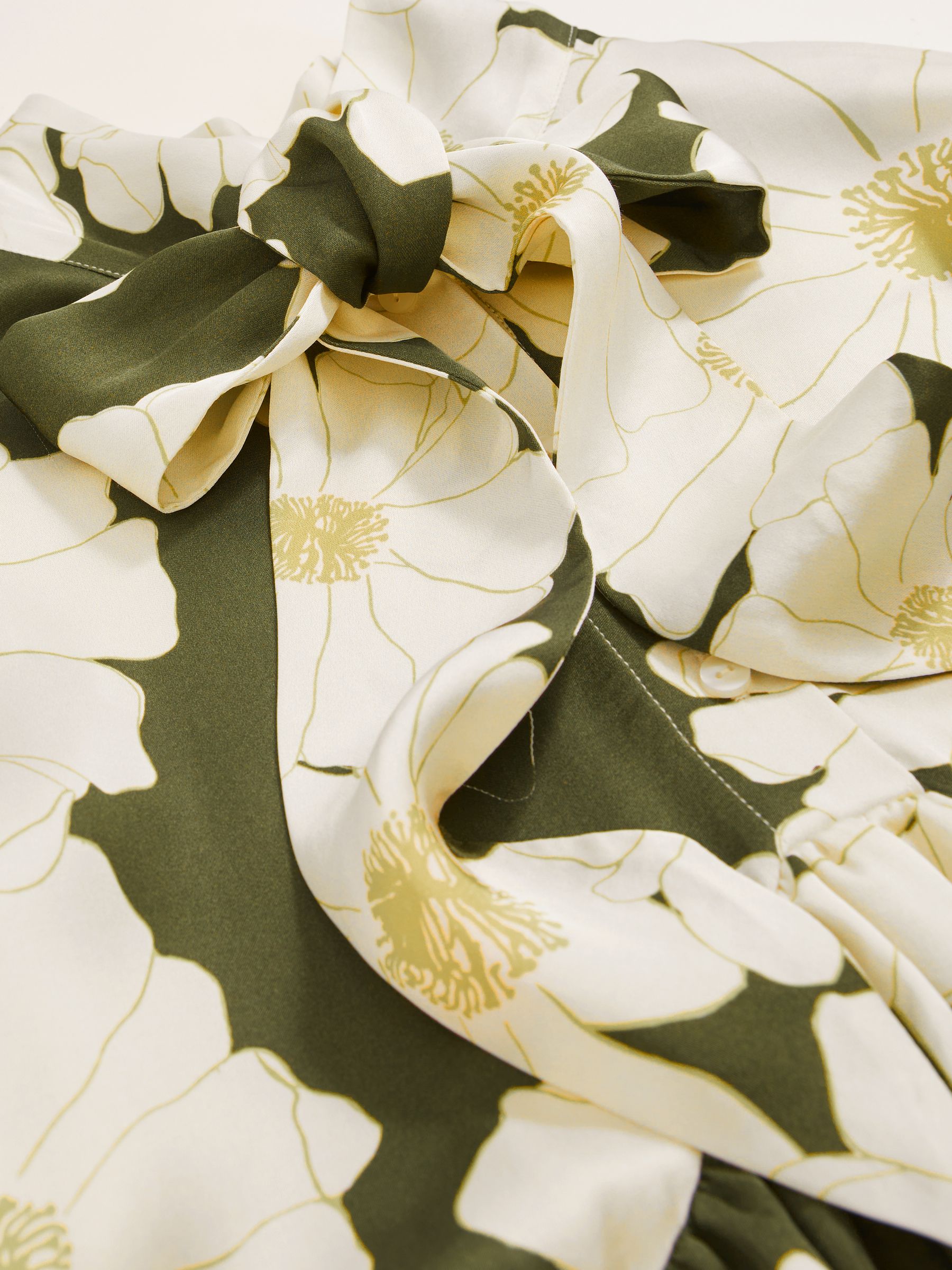 Floral Tie-Neck Swing Dress in Ivory/Green - image 3