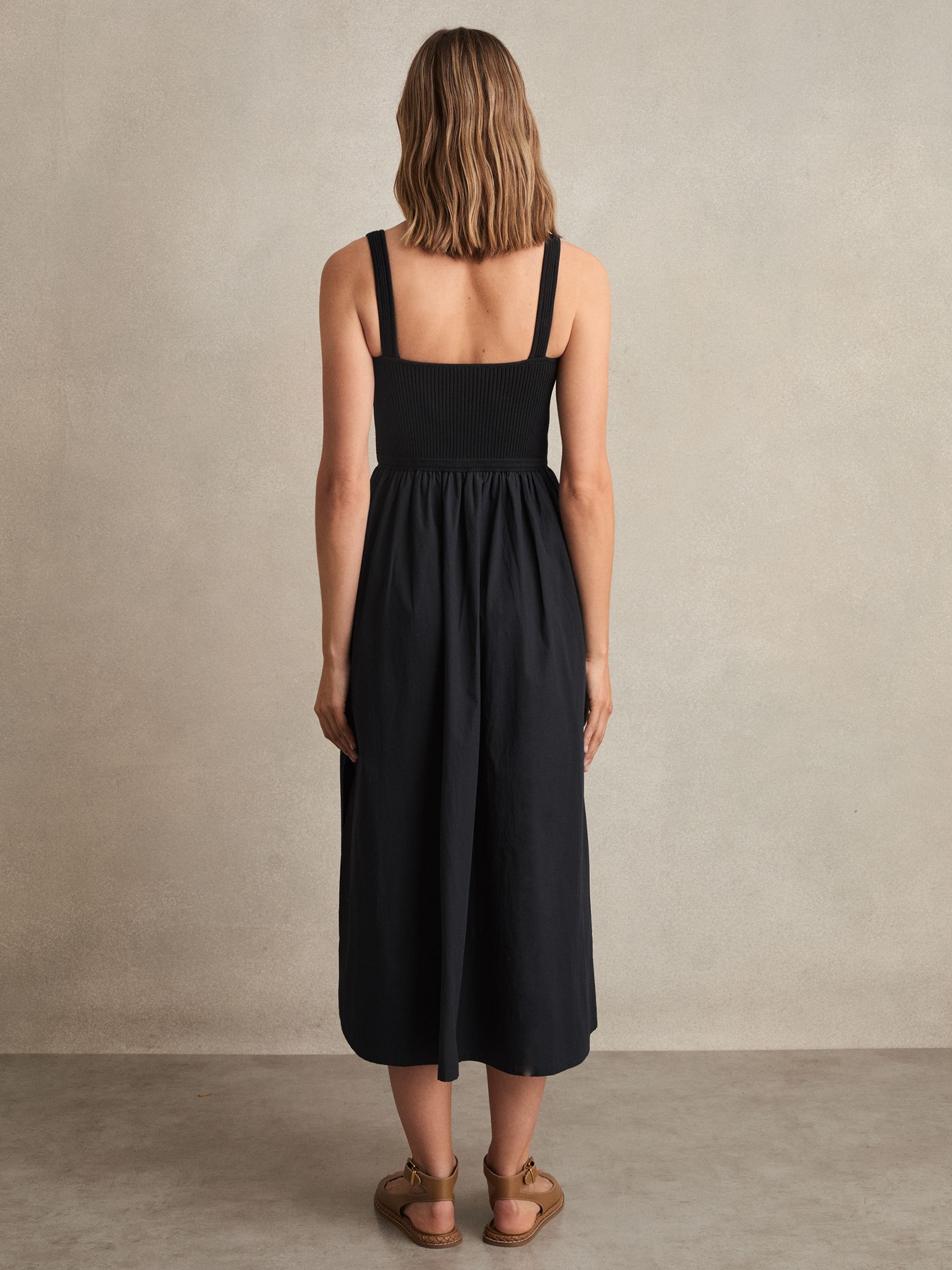 Perforated-Knit Cotton-Skirt Midi Dress in Navy - Image 4 of 5