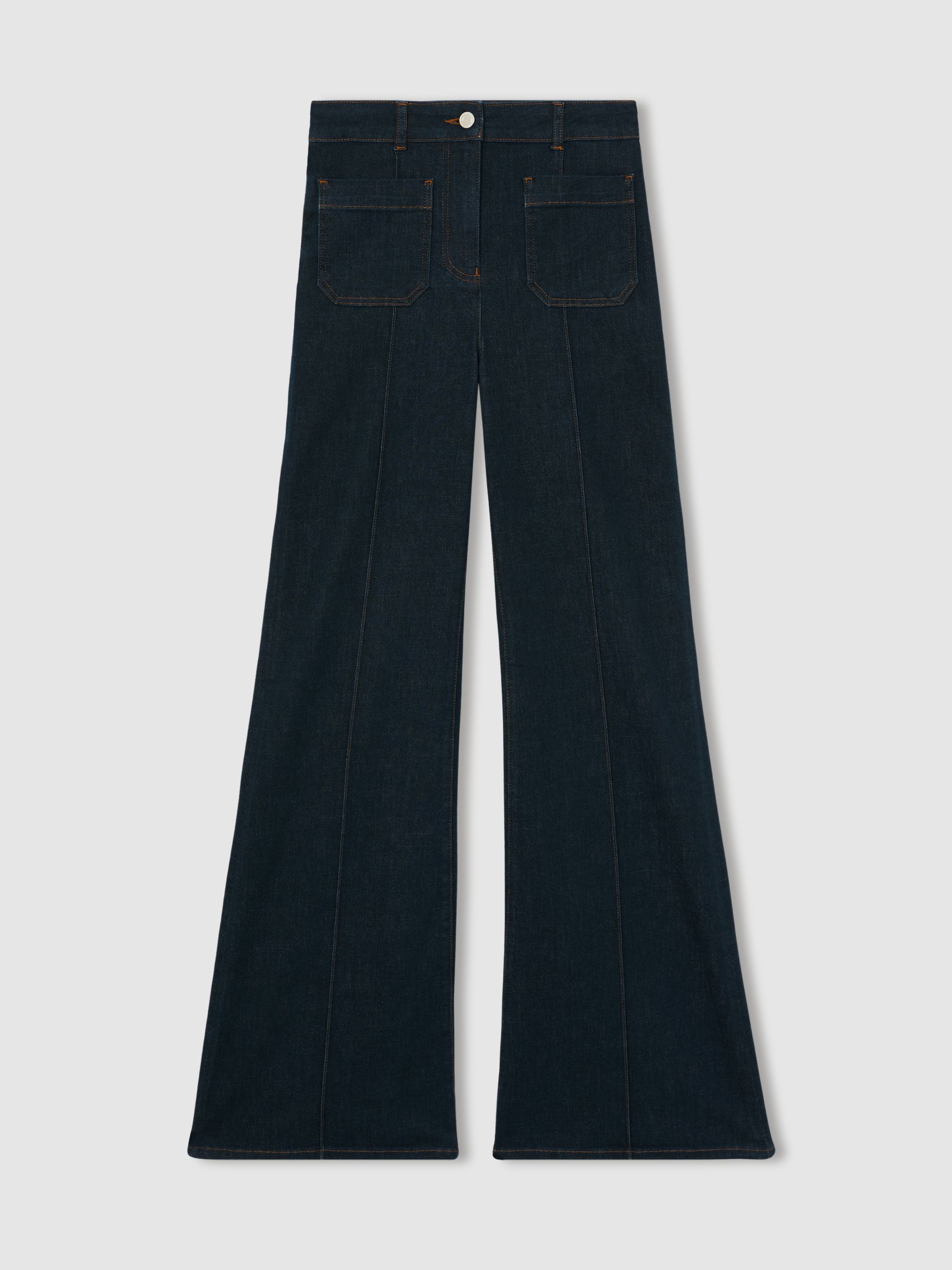 Patch-Pocket Flared Jeans in Dark Blue - Image 2 of 7