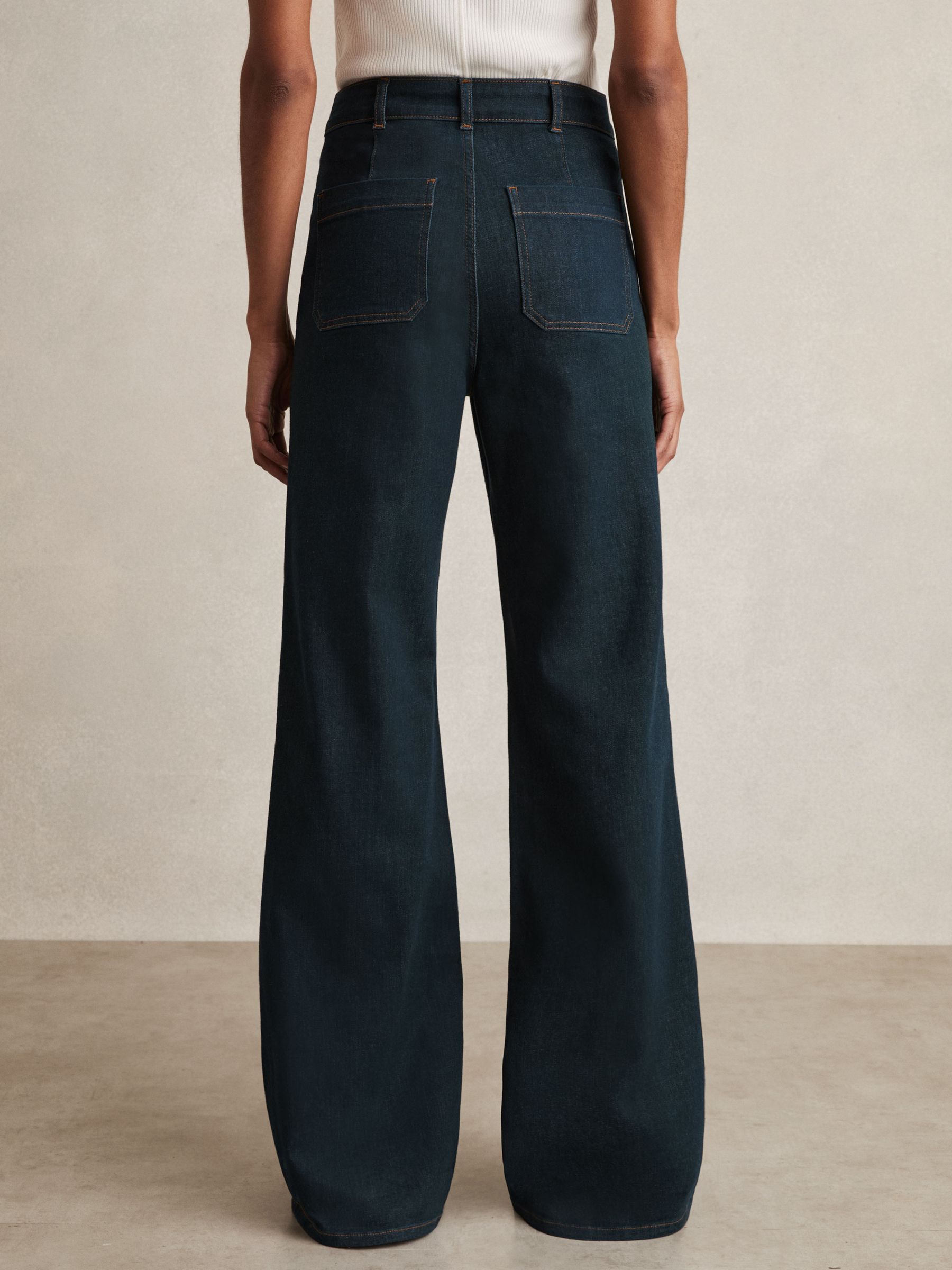 Patch-Pocket Flared Jeans in Dark Blue - Image 6 of 7