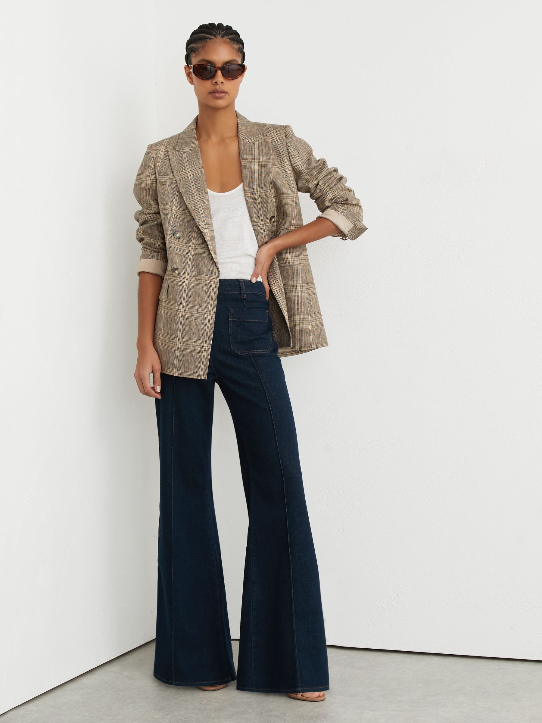 Patch-Pocket Flared Jeans in Dark Blue - image 5