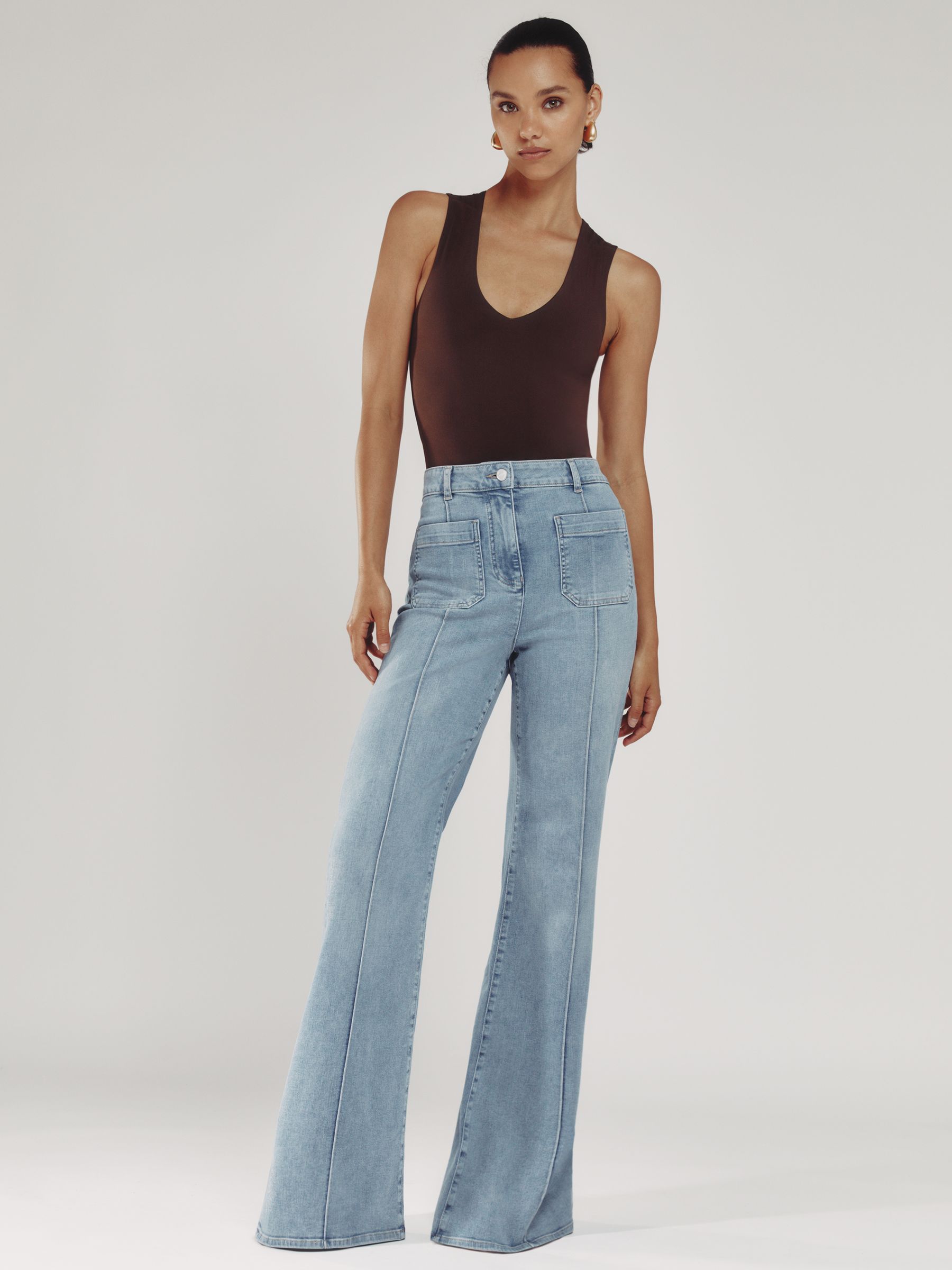 Patch-Pocket Flared Jeans in Light Blue
