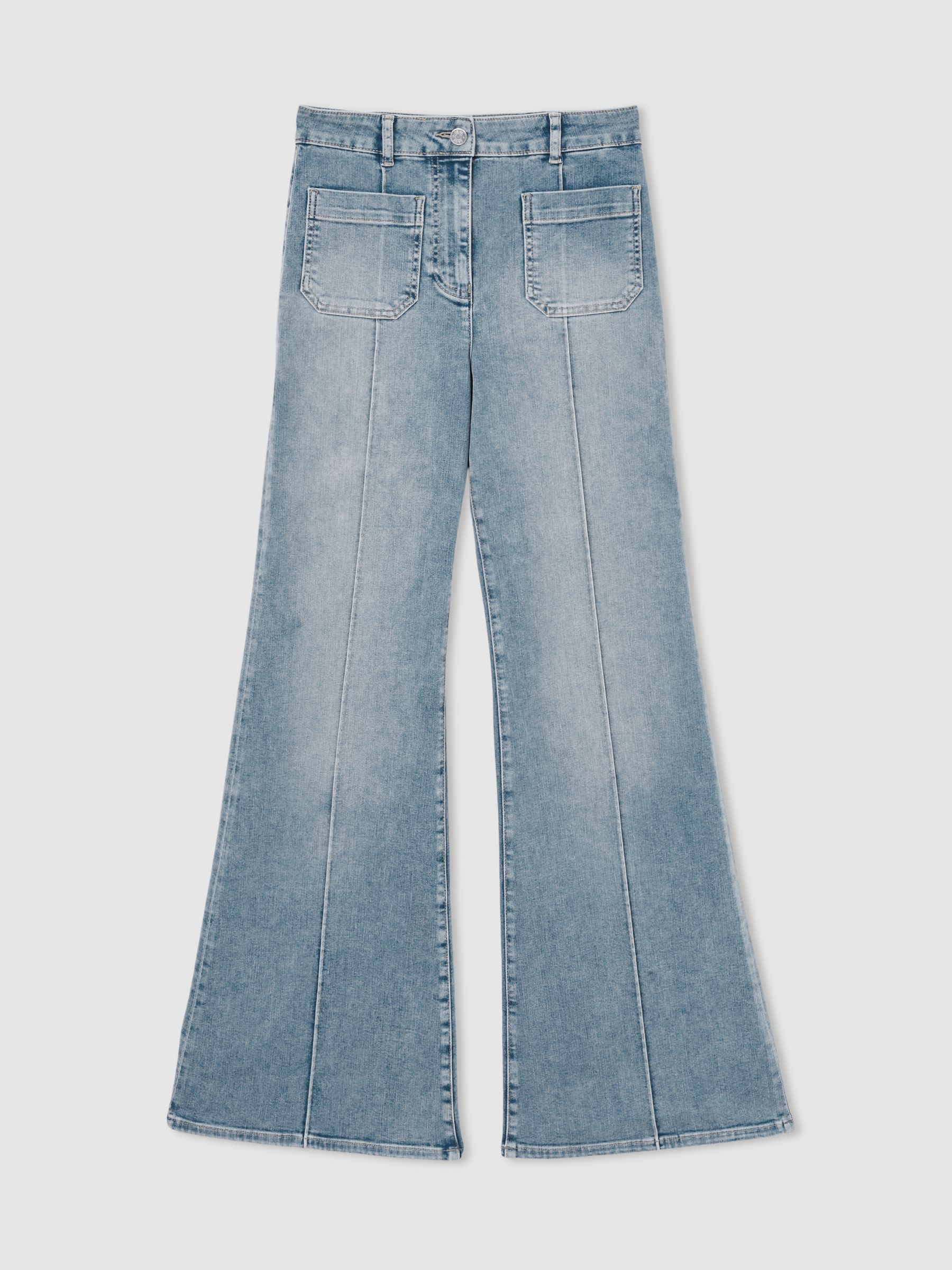 Patch Pocket Flared Jeans in Light Blue - Image 2 of 7