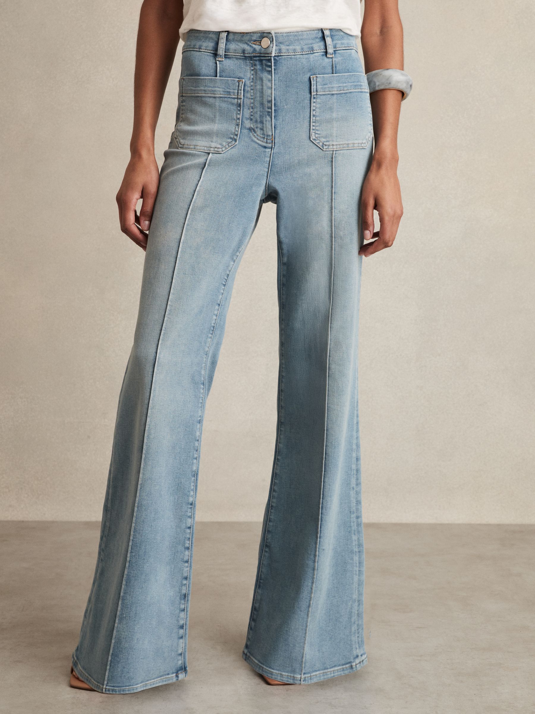 Patch Pocket Flared Jeans in Light Blue - Image 3 of 7