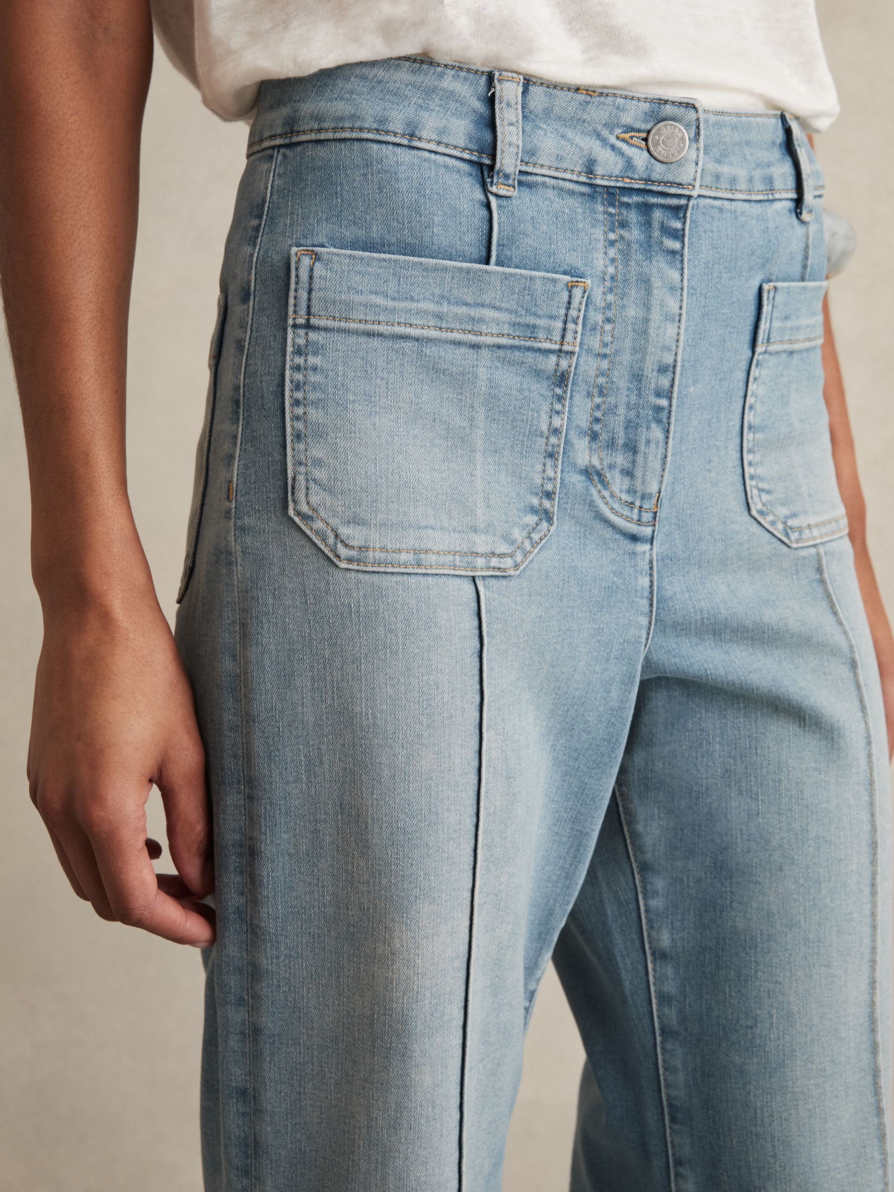 Patch Pocket Flared Jeans in Light Blue - Image 5 of 7