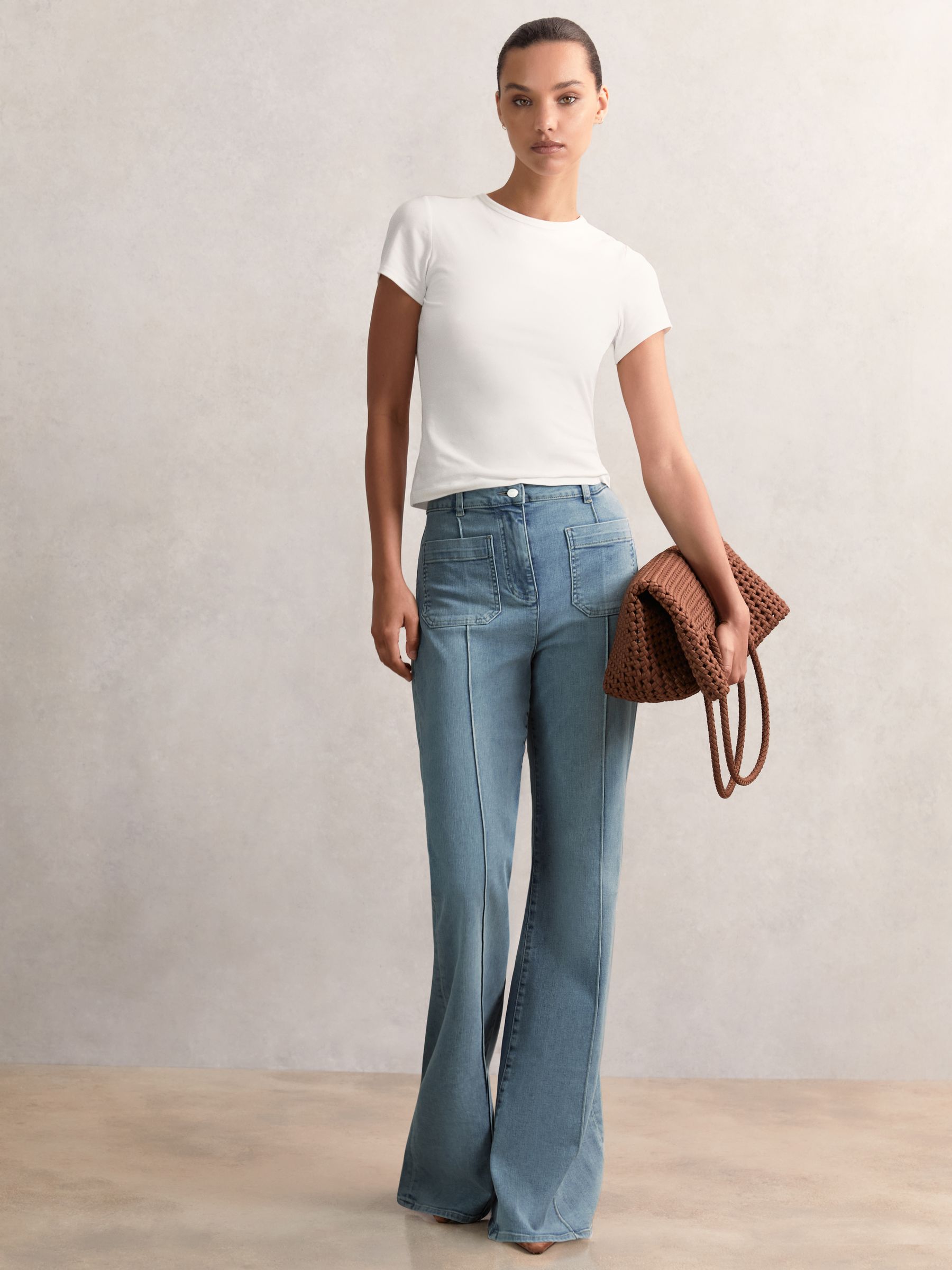 Patch Pocket Flared Jeans in Light Blue - Image 6 of 7