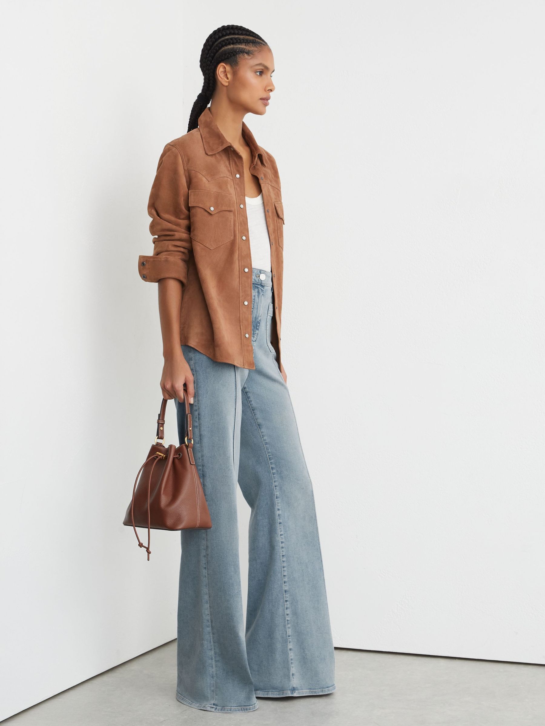 Patch-Pocket Flared Jeans in Light Blue - image 5