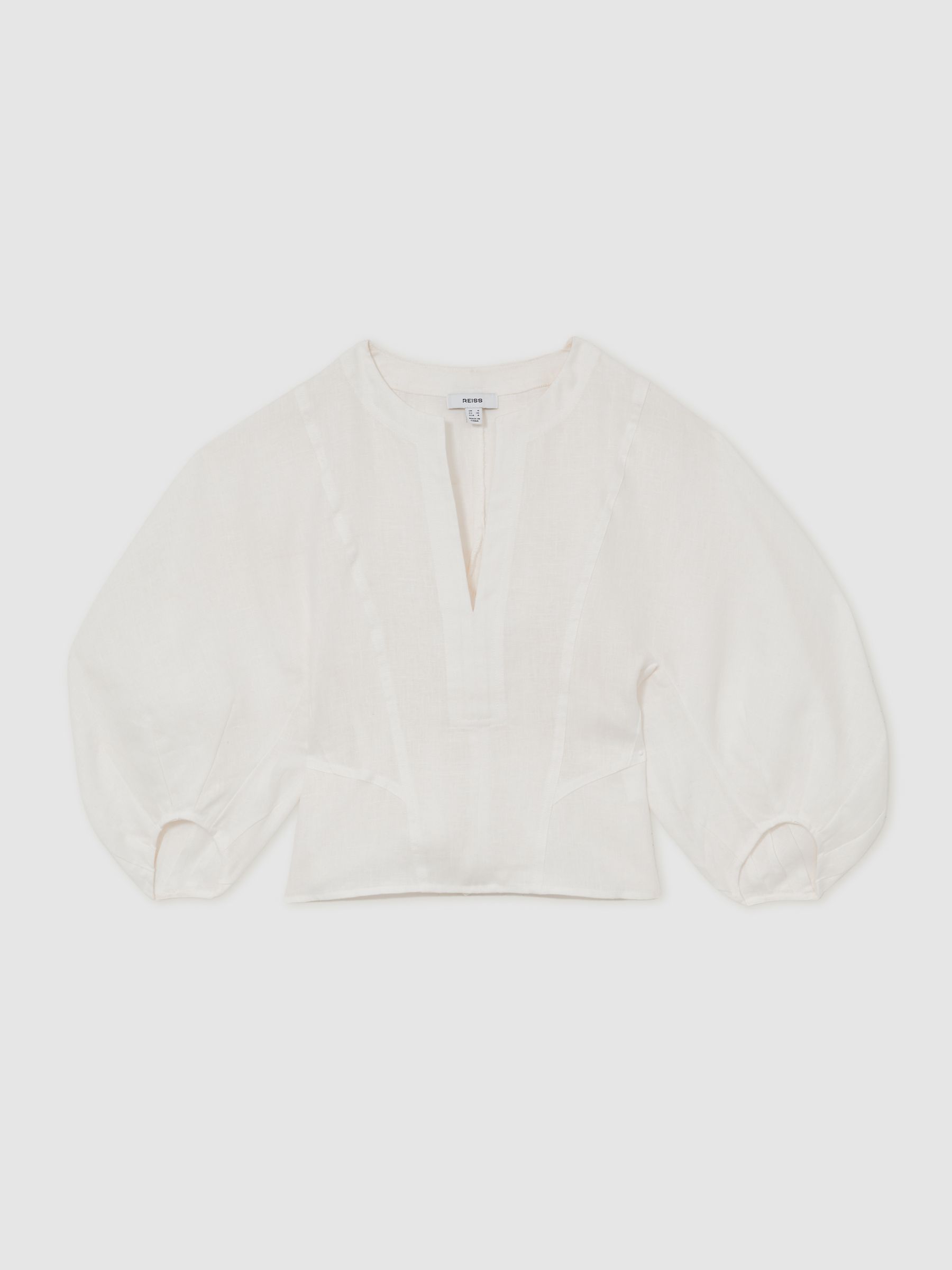 Linen Balloon-Sleeve Top in Ivory - Image 2 of 6